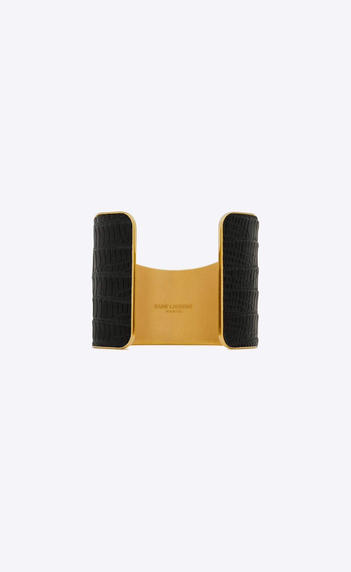 YSL Asymmetric Cuff Bracelet In Tejus-embossed Kozene And Metal Čierne | 91640-HUIR