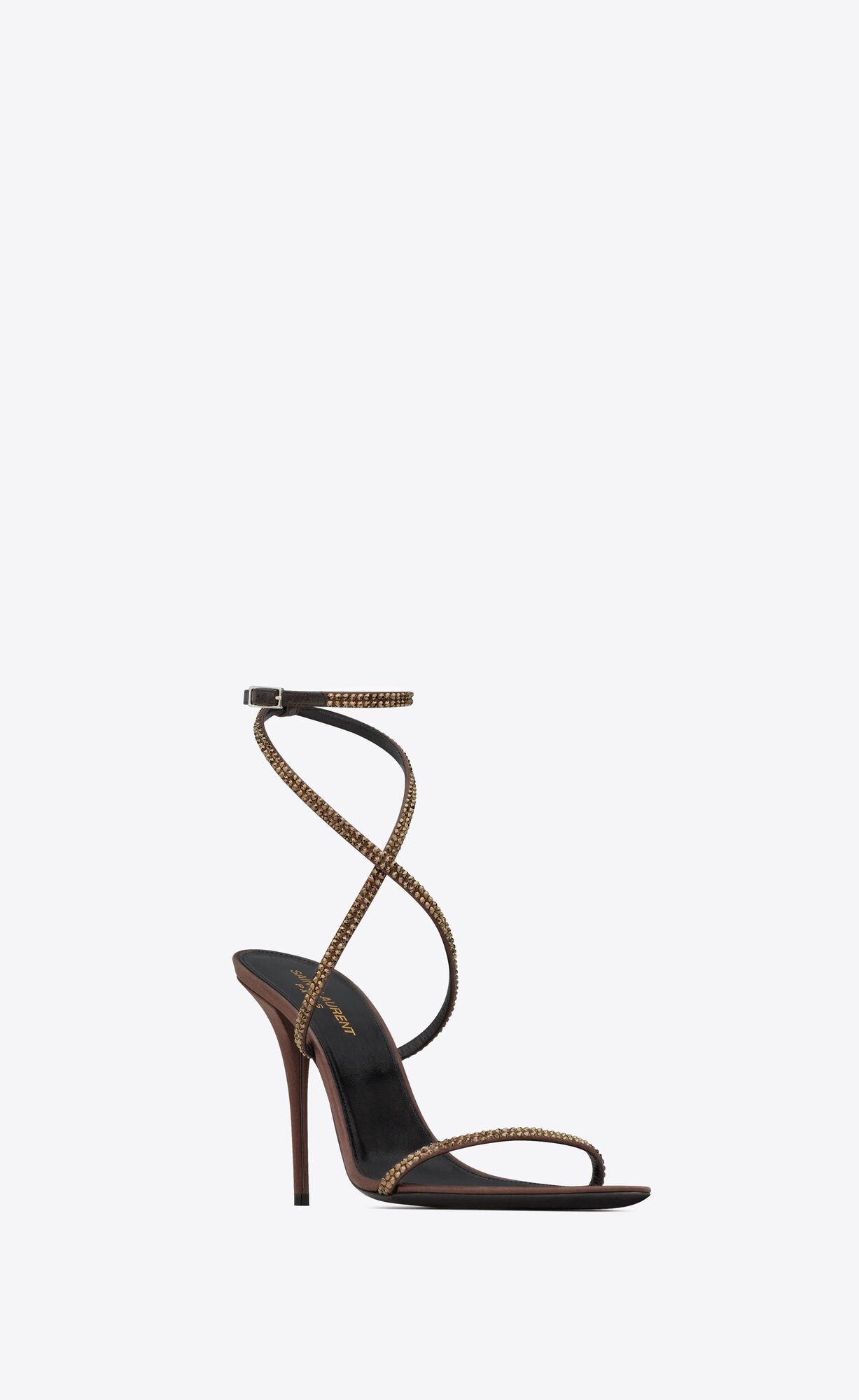 YSL Ava Sandals In Crepe Satin With Rhinestones Tmavo Čokoláda | 29416-UCAH