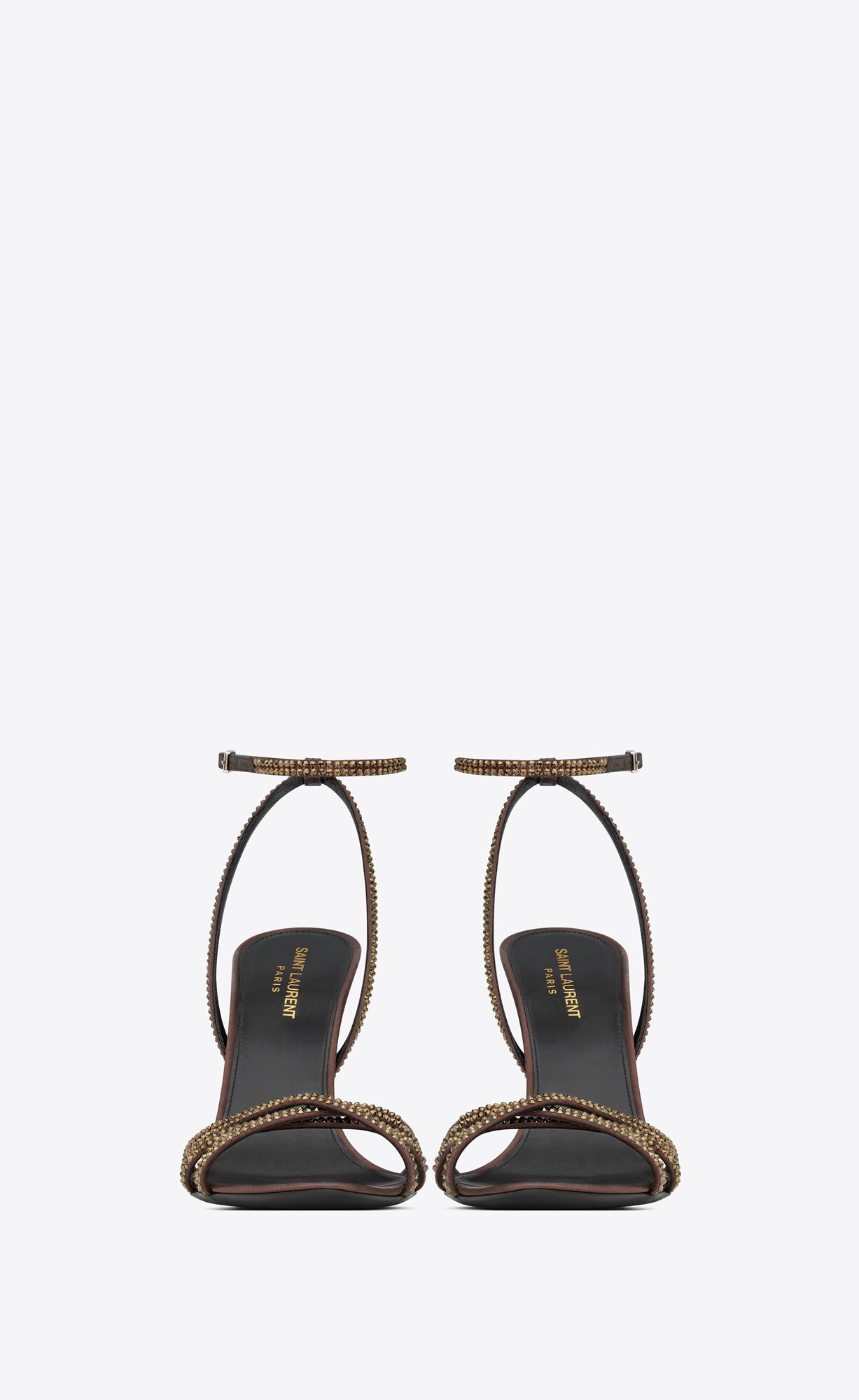 YSL Ava Sandals In Crepe Satin With Rhinestones Tmavo Čokoláda | 74625-AVWI