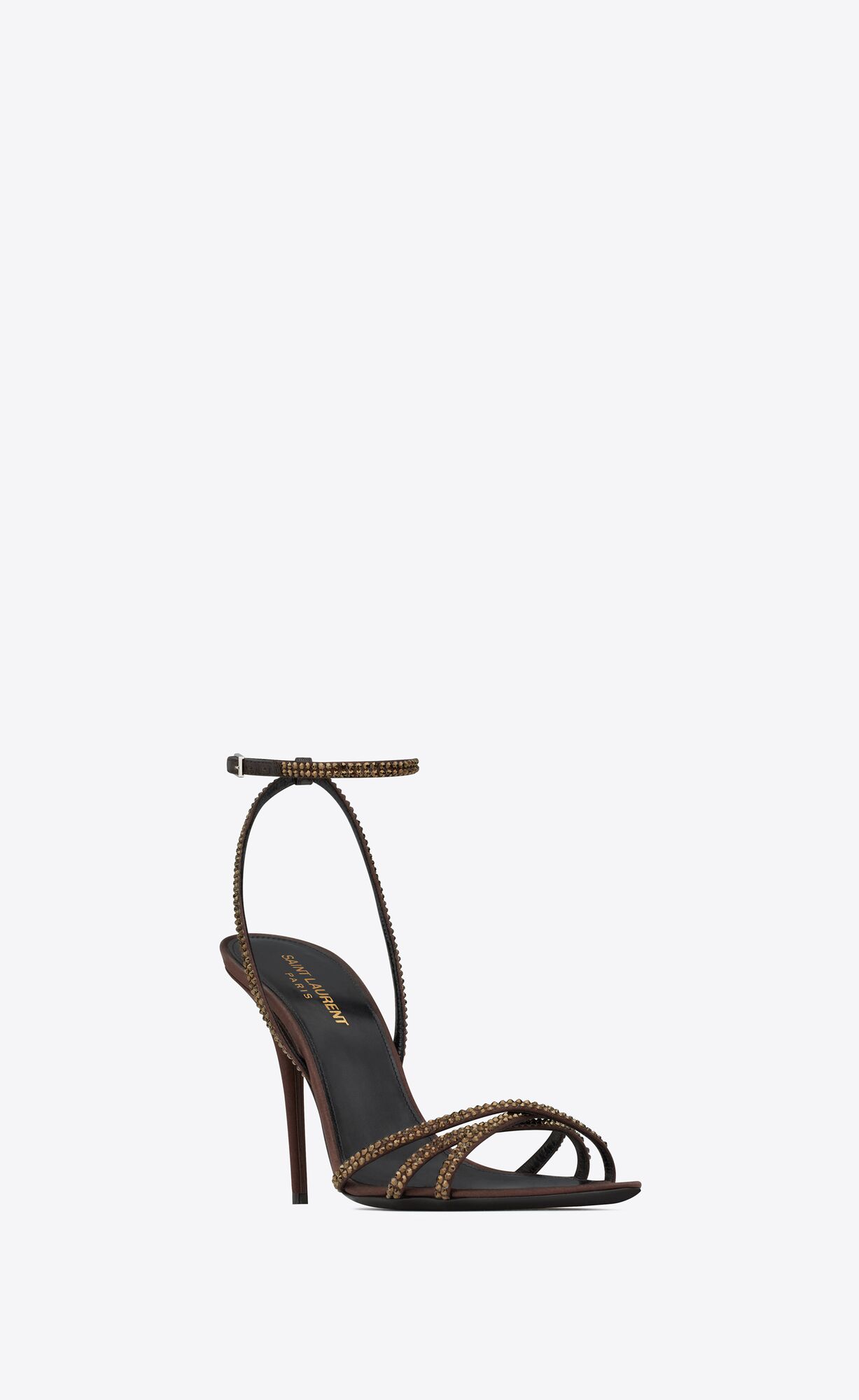 YSL Ava Sandals In Crepe Satin With Rhinestones Tmavo Čokoláda | 74625-AVWI