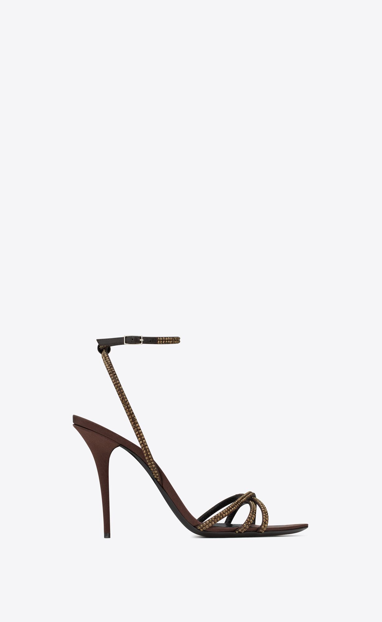 YSL Ava Sandals In Crepe Satin With Rhinestones Tmavo Čokoláda | 74625-AVWI