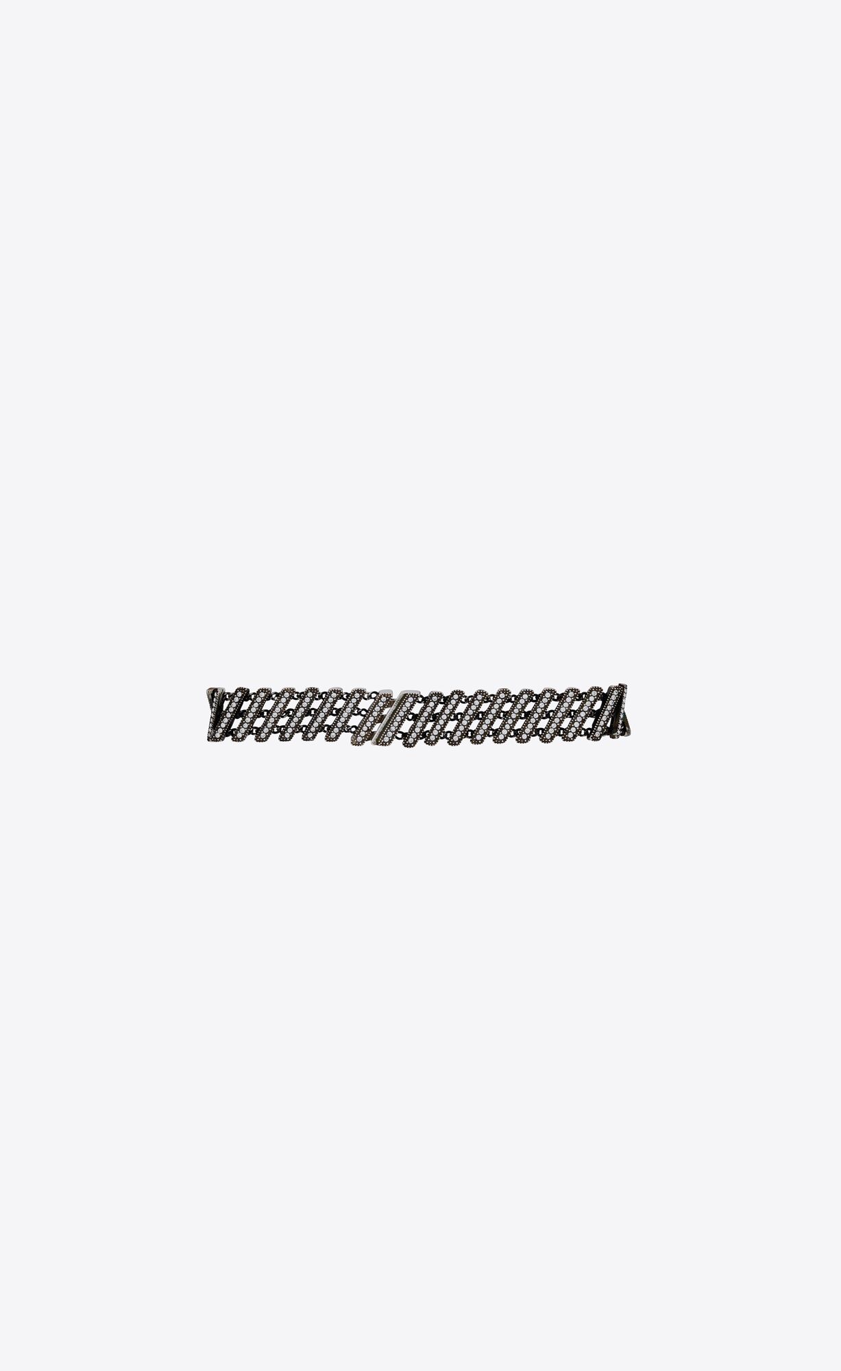 YSL Baguette Rhinestone Bracelet In Metal Strieborne | 21064-BFTU