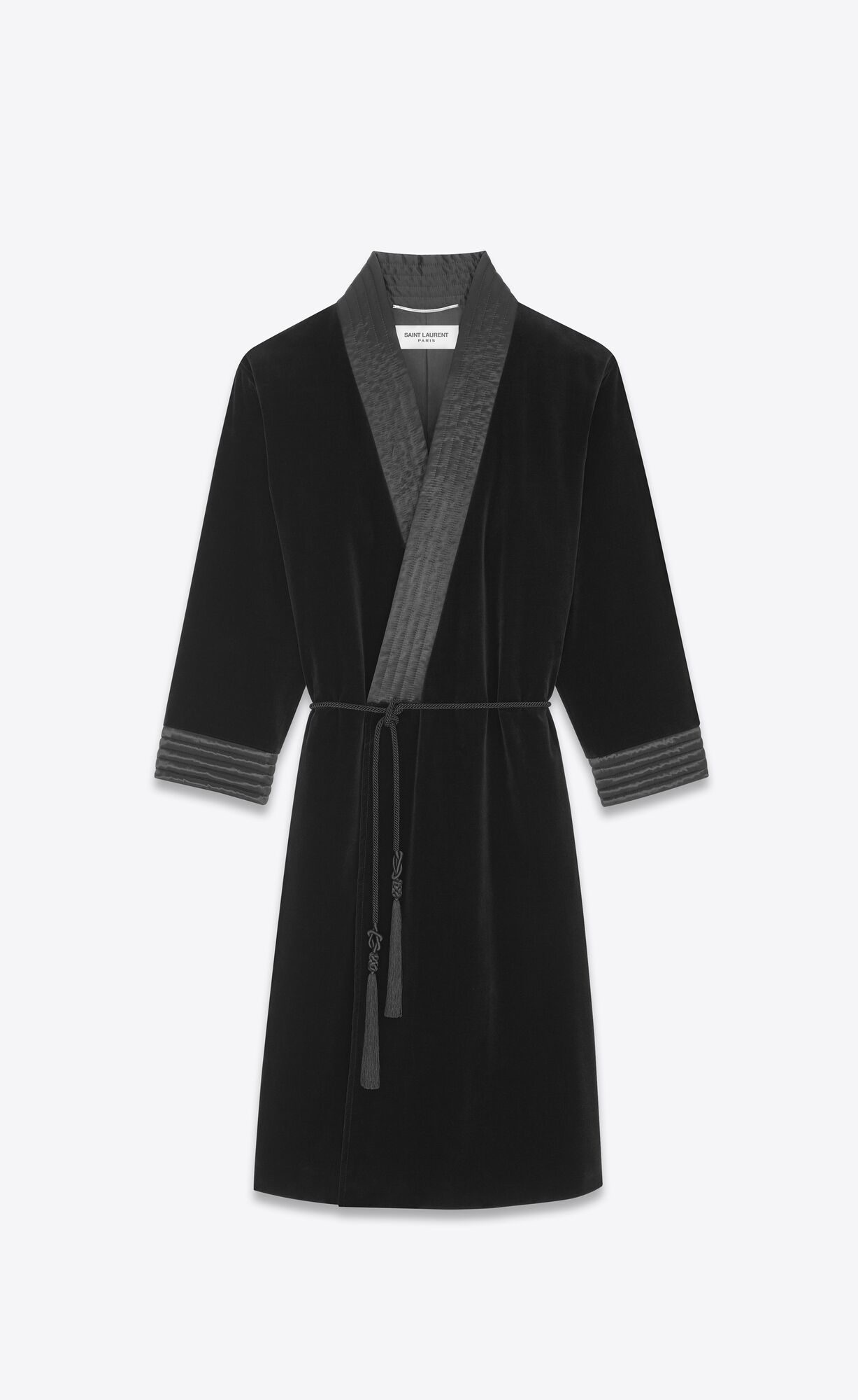 YSL Belted Coat In Velvet Bavlnene Čierne | 21348-VFZS