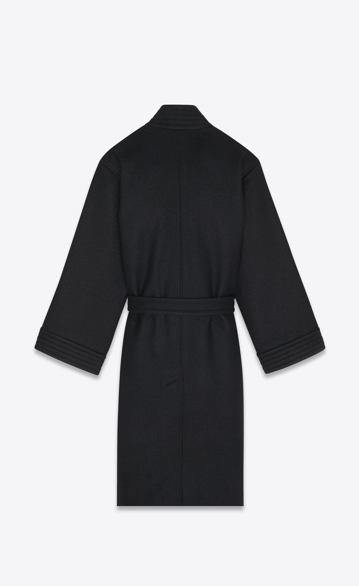 YSL Belted Coat In Vlna Felt Noir Brillant | 61253-KGMV