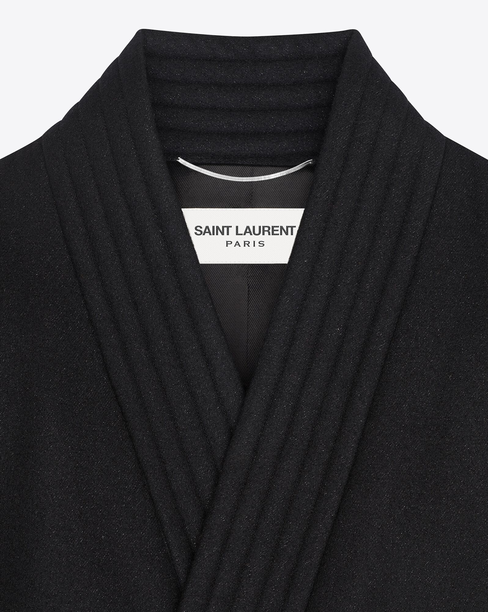 YSL Belted Coat In Vlna Felt Noir Brillant | 61253-KGMV