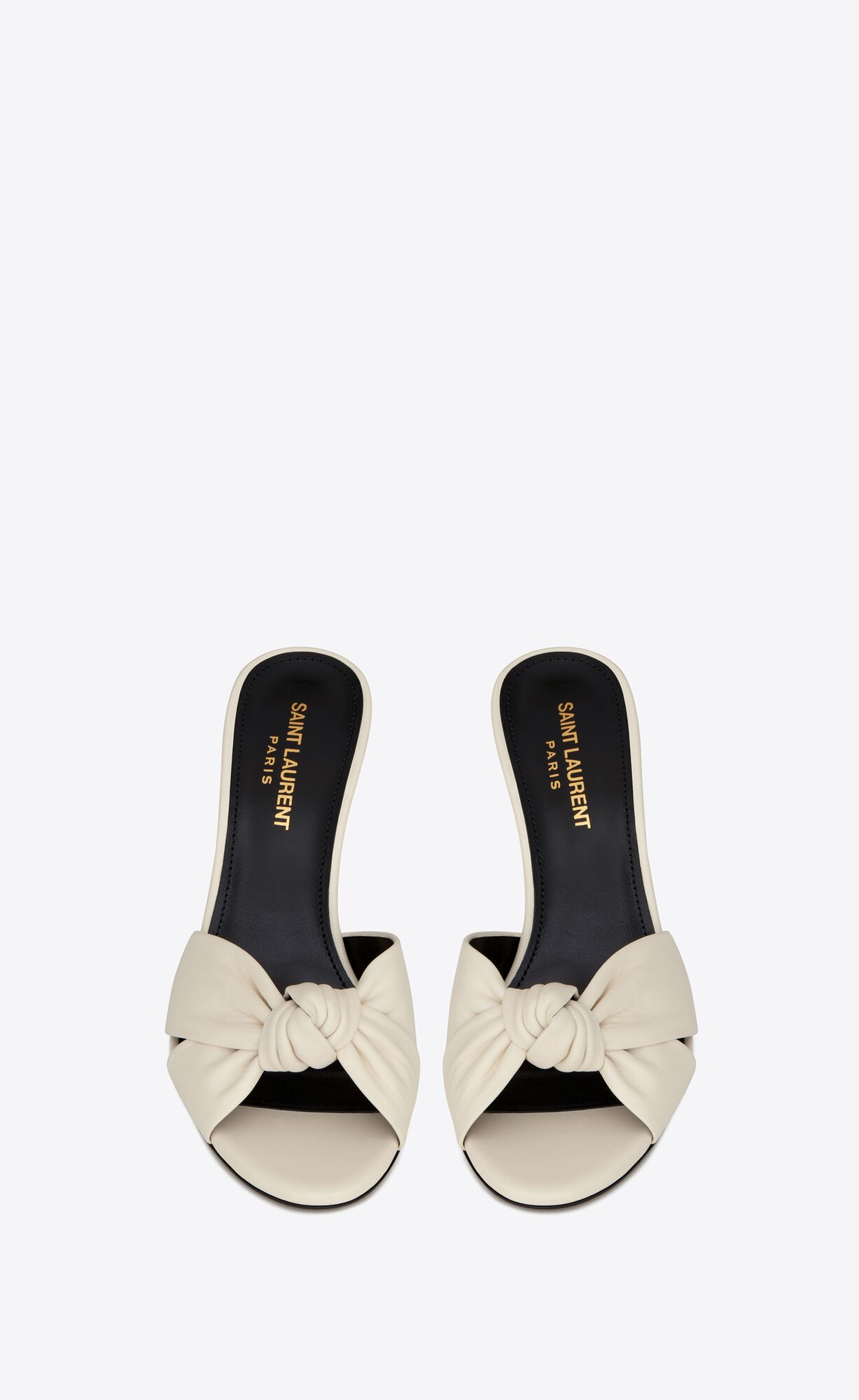 YSL Bianca Na Podpatku Mules In Smooth Kozene Pearl | 75482-EJBR