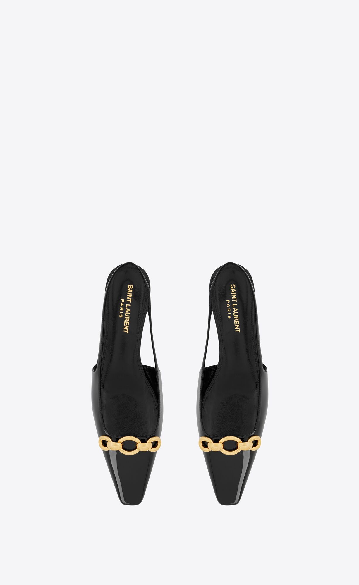 YSL Blade Slingback Flats In Lakovane Kozene Čierne | 57086-XPBJ