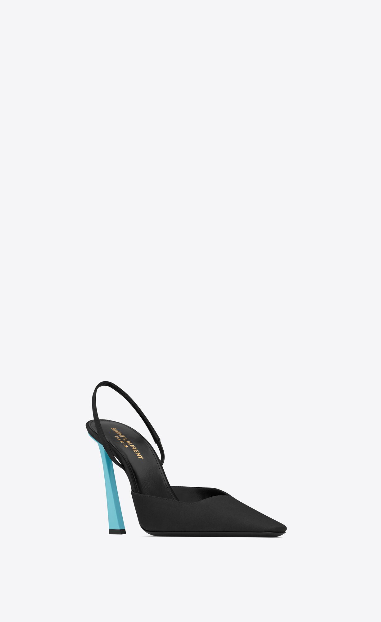 YSL Blade Slingback Pumps In Shantung And Lakovane Kozene Noir Et Celeste | 39178-KFLN