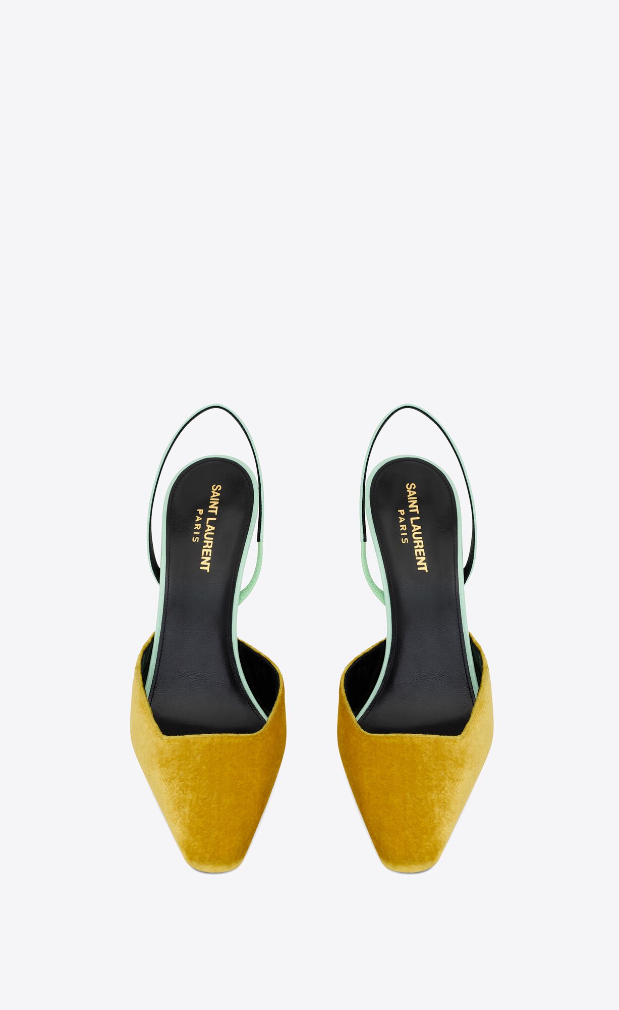 YSL Blade Slingback Pumps In Silk Velvet And Lakovane Kozene Ocre Et Vert Anis | 07931-CHQB