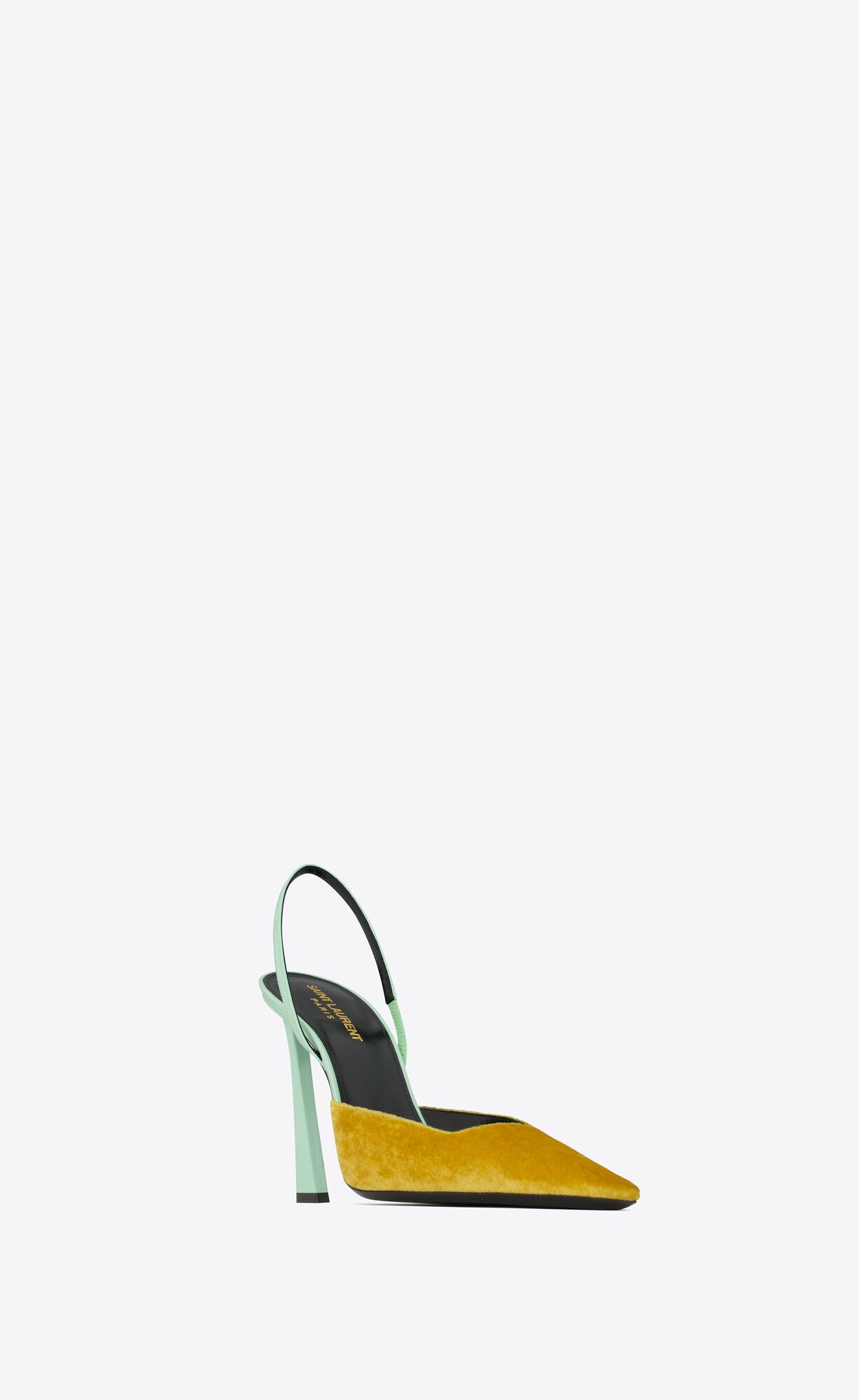 YSL Blade Slingback Pumps In Silk Velvet And Lakovane Kozene Ocre Et Vert Anis | 07931-CHQB