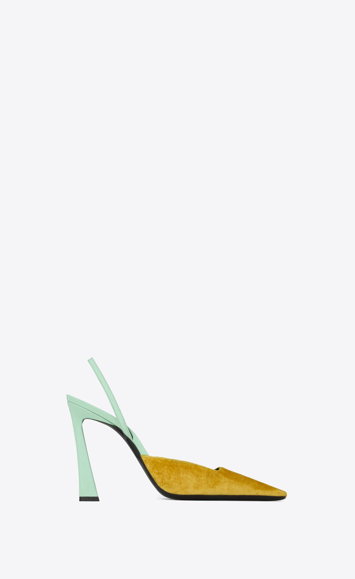 YSL Blade Slingback Pumps In Silk Velvet And Lakovane Kozene Ocre Et Vert Anis | 07931-CHQB