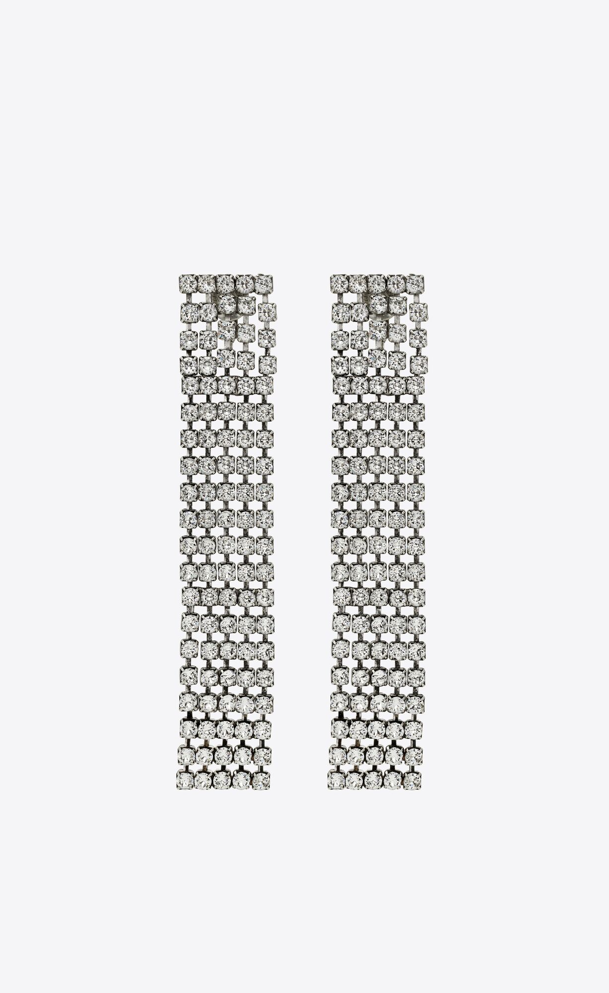 YSL Bulky Rhinestone Earrings In Metal Strieborne | 19537-AKCI