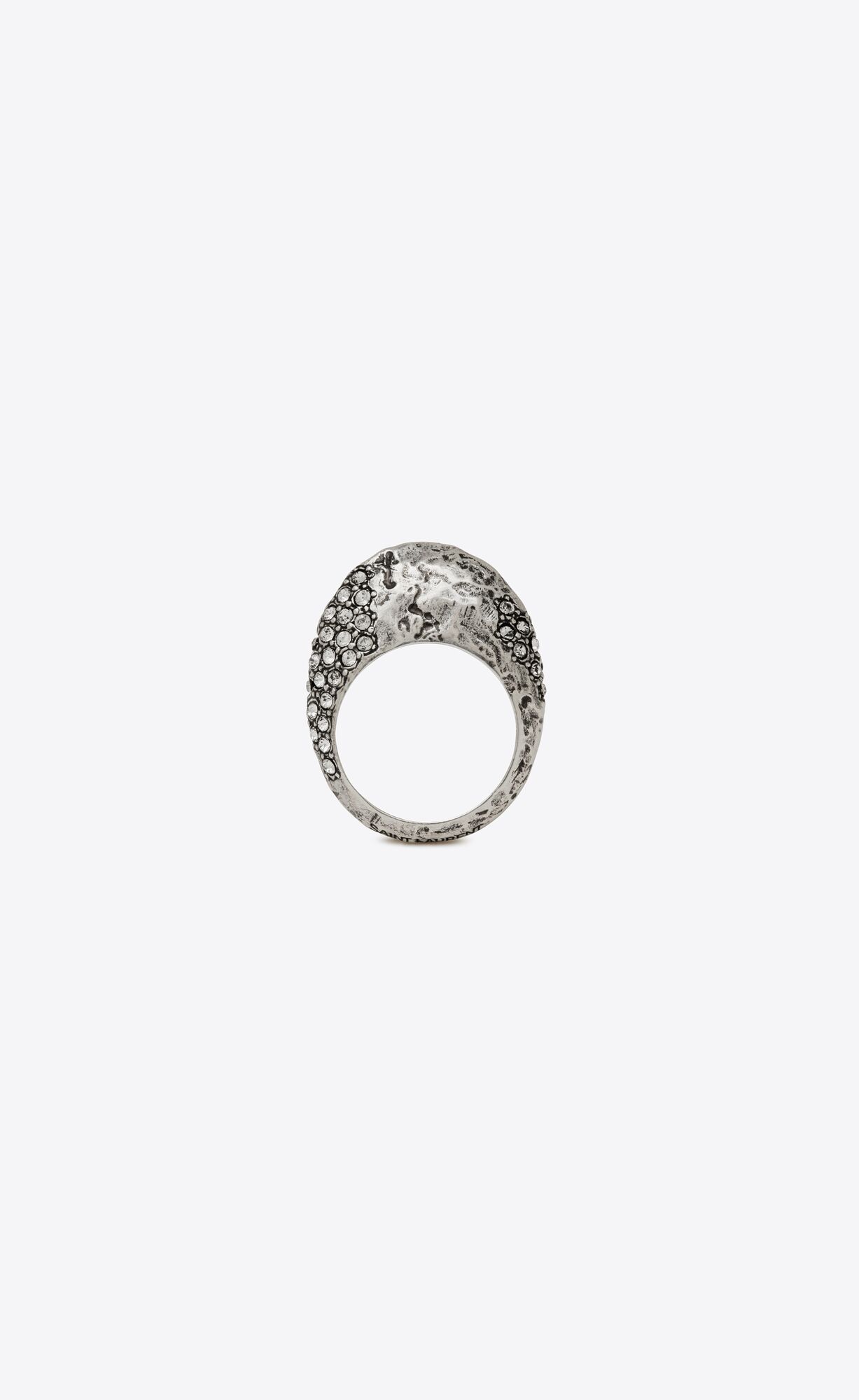 YSL Bumpy Rhinestone Ring In Metal Strieborne | 07435-SGCH