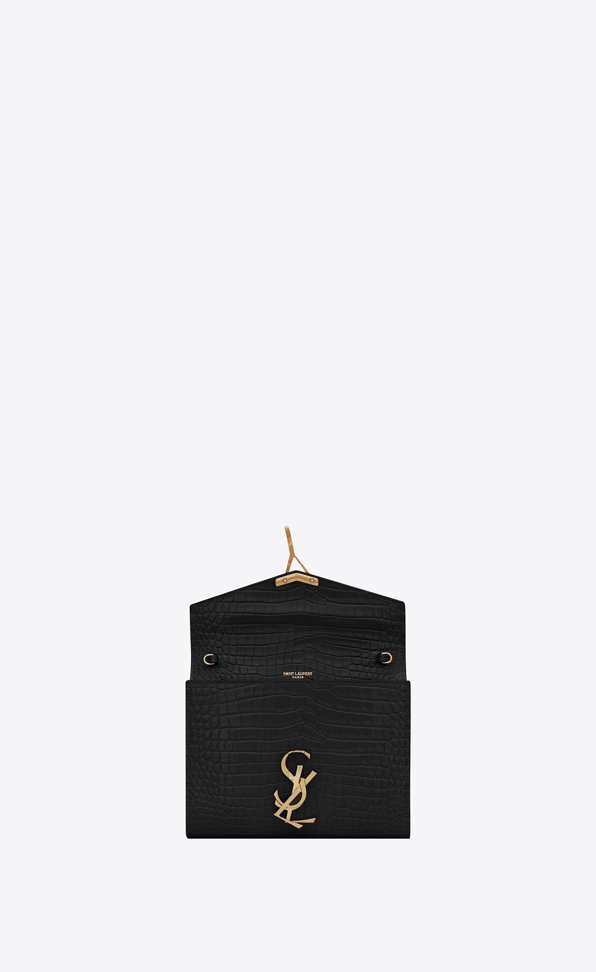 YSL Cassandra Chain Wallet In Crocodile-embossed Shiny Kozene Čierne | 08149-FGYS