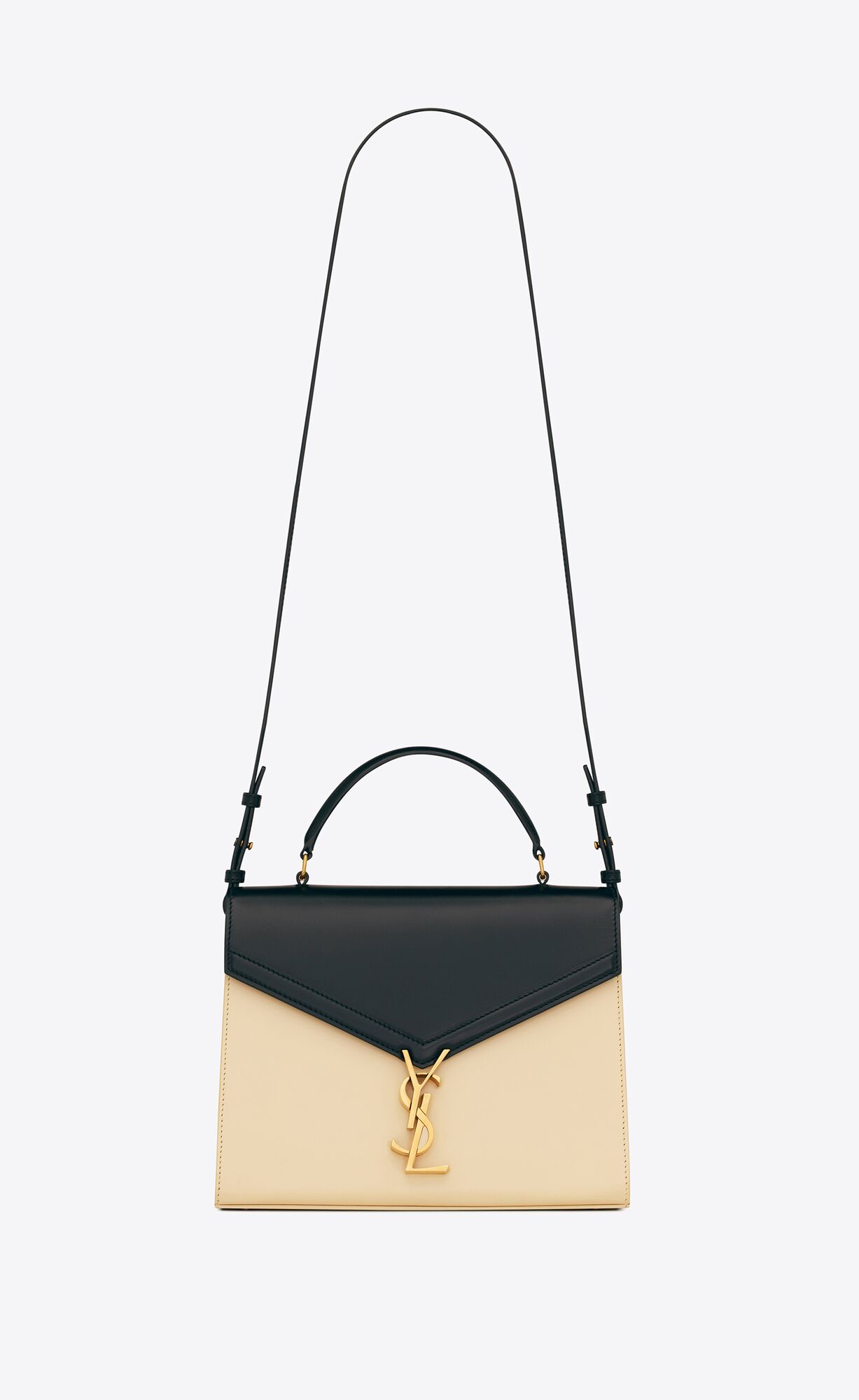 YSL Cassandra Medium Top Handle Bag In Box Saint Laurent Kozene Čierne Biele | 29605-OCAD