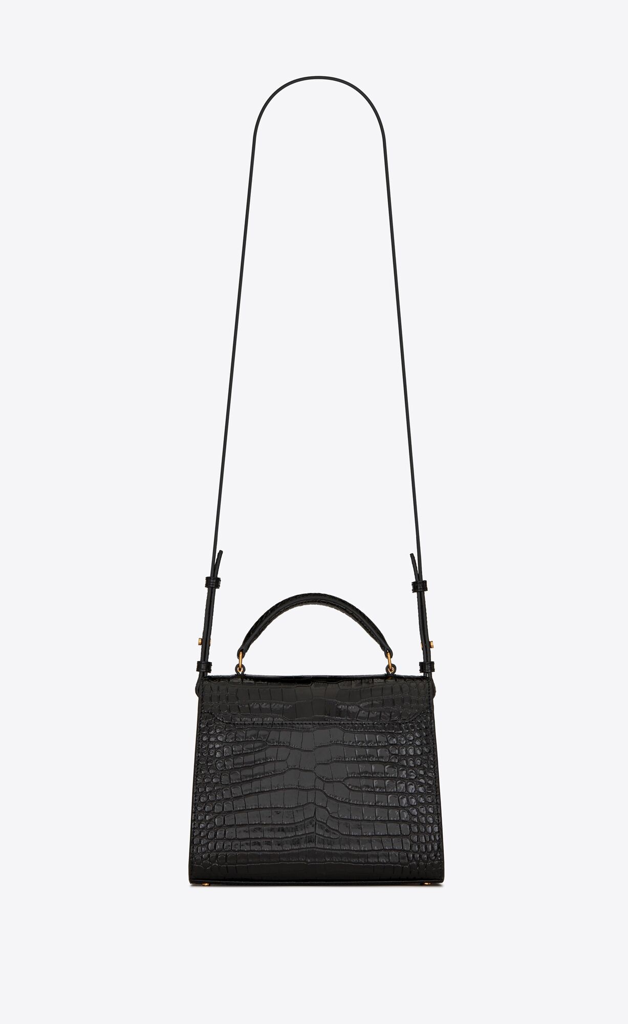 YSL Cassandra Mini Top Handle Bag In Crocodile-embossed Shiny Kozene Čierne | 26470-PYLT