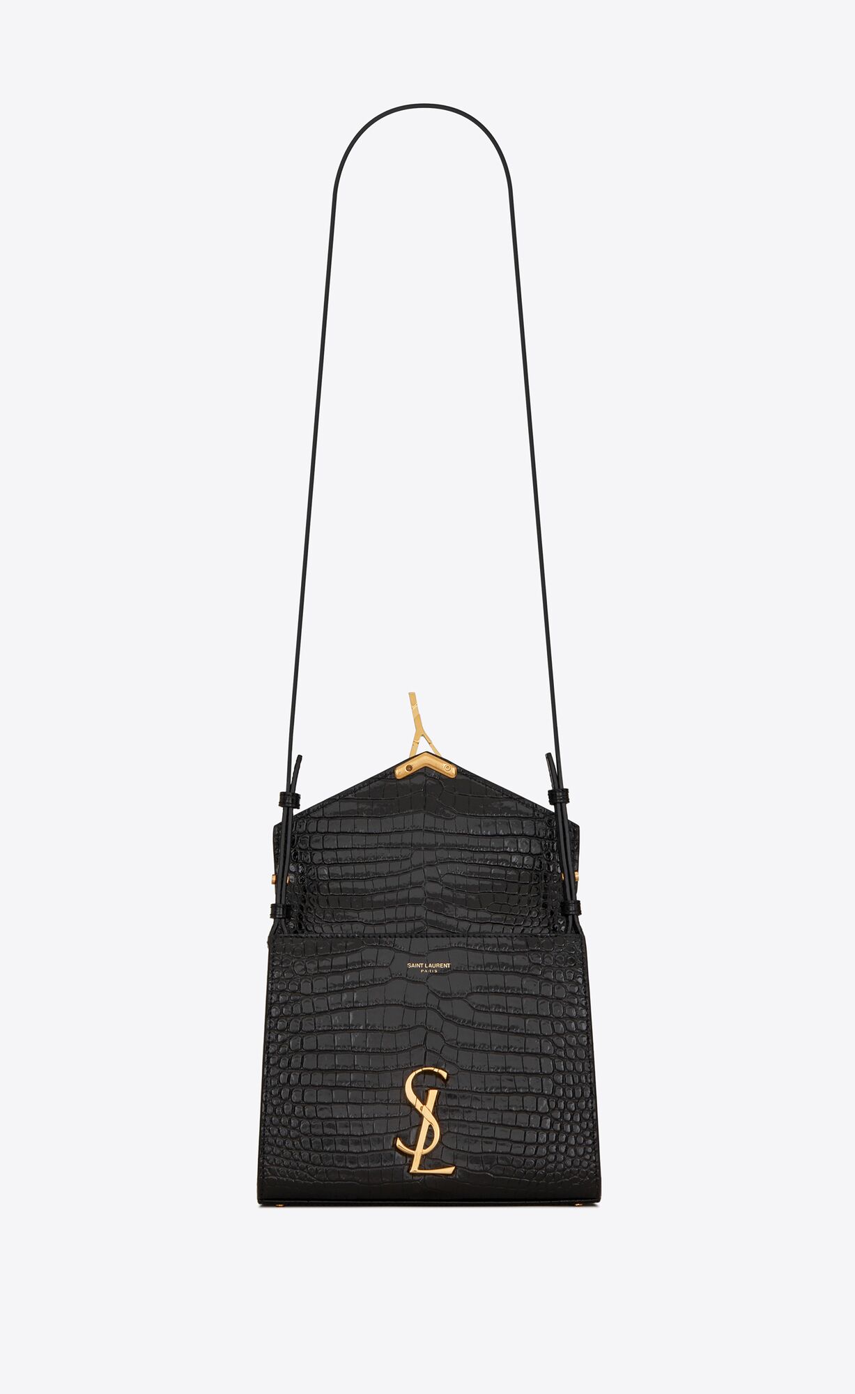 YSL Cassandra Mini Top Handle Bag In Crocodile-embossed Shiny Kozene Čierne | 26470-PYLT