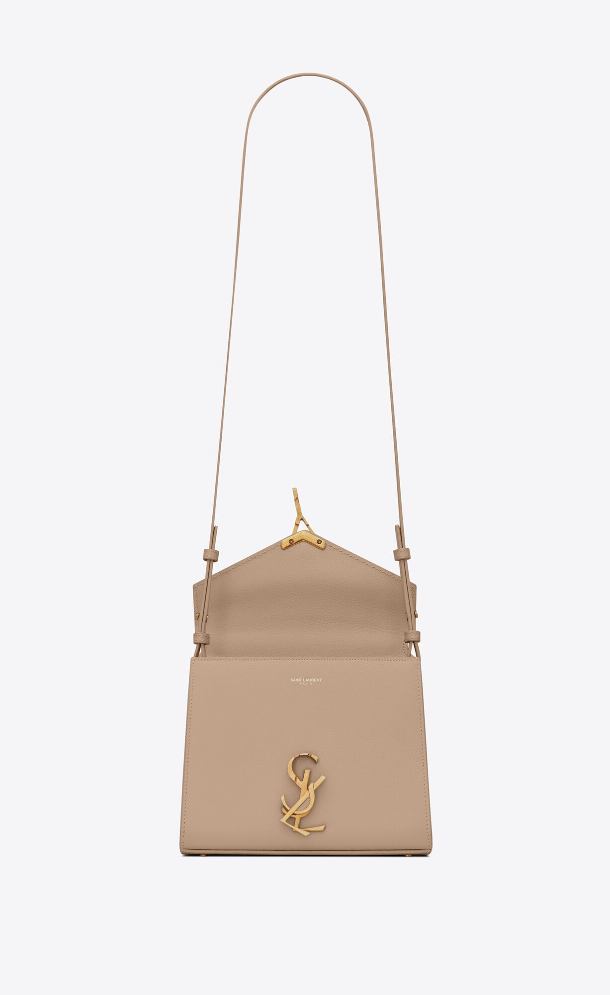 YSL Cassandra Mini Top Handle Bag In Grain De Poudre Embossed Kozene Tmavo Béžové | 15907-WIOS