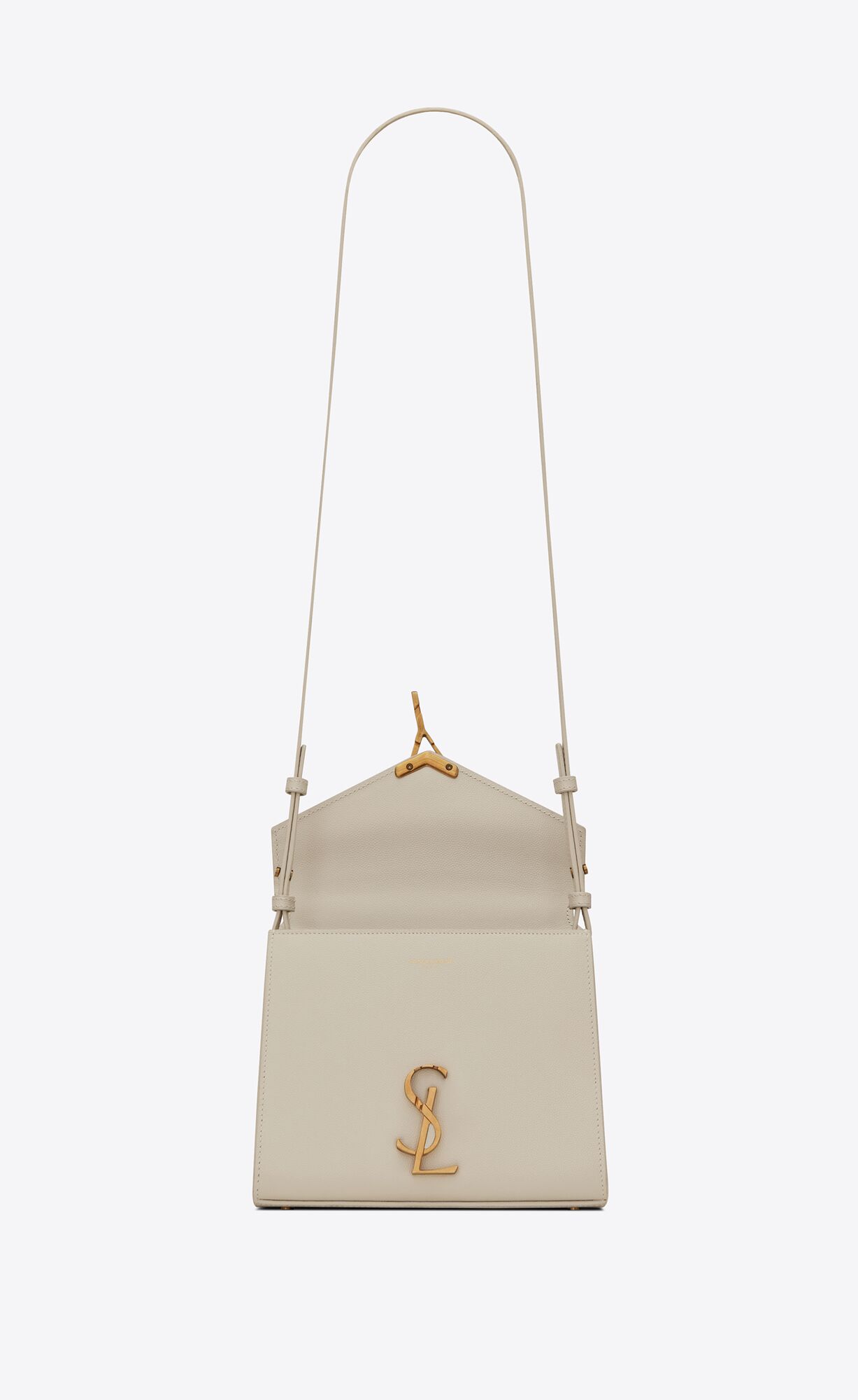 YSL Cassandra Mini Top Handle Bag In Grain De Poudre Embossed Kozene Blanc Vintage | 98371-QDUV