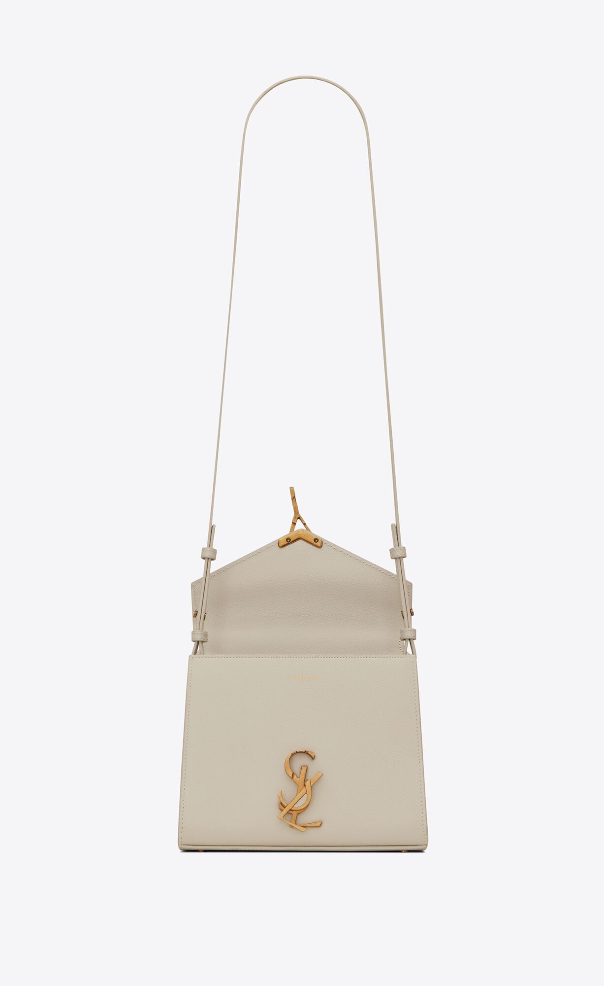 YSL Cassandra Mini Top Handle Bag In Grain De Poudre Embossed Kozene Blanc Vintage | 98371-QDUV