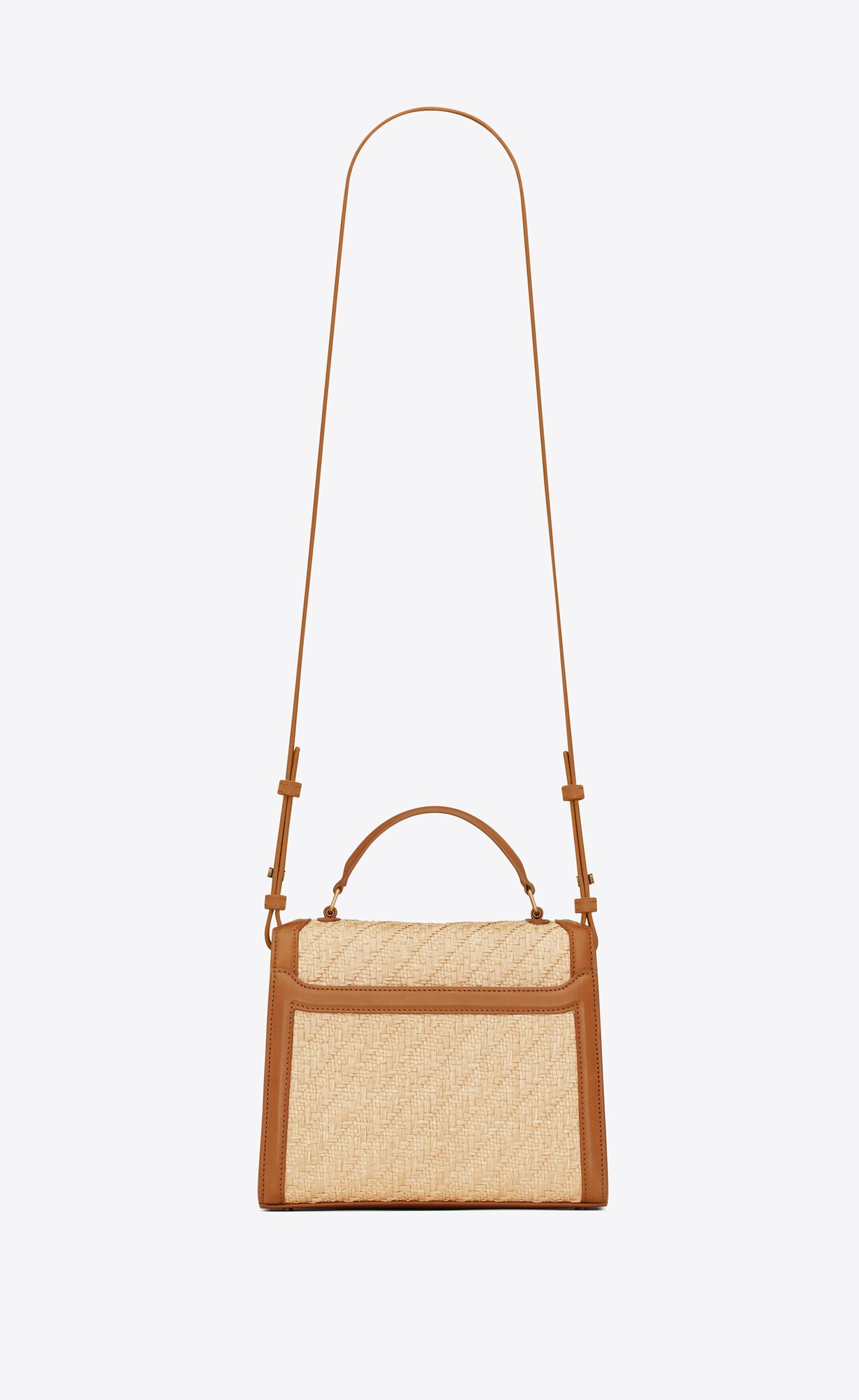 YSL Cassandra Mini Top Handle Bag In Raffia And Vegetable-tanned Kozene Béžové Hnede Tmavo Červené | 46817-LTKS