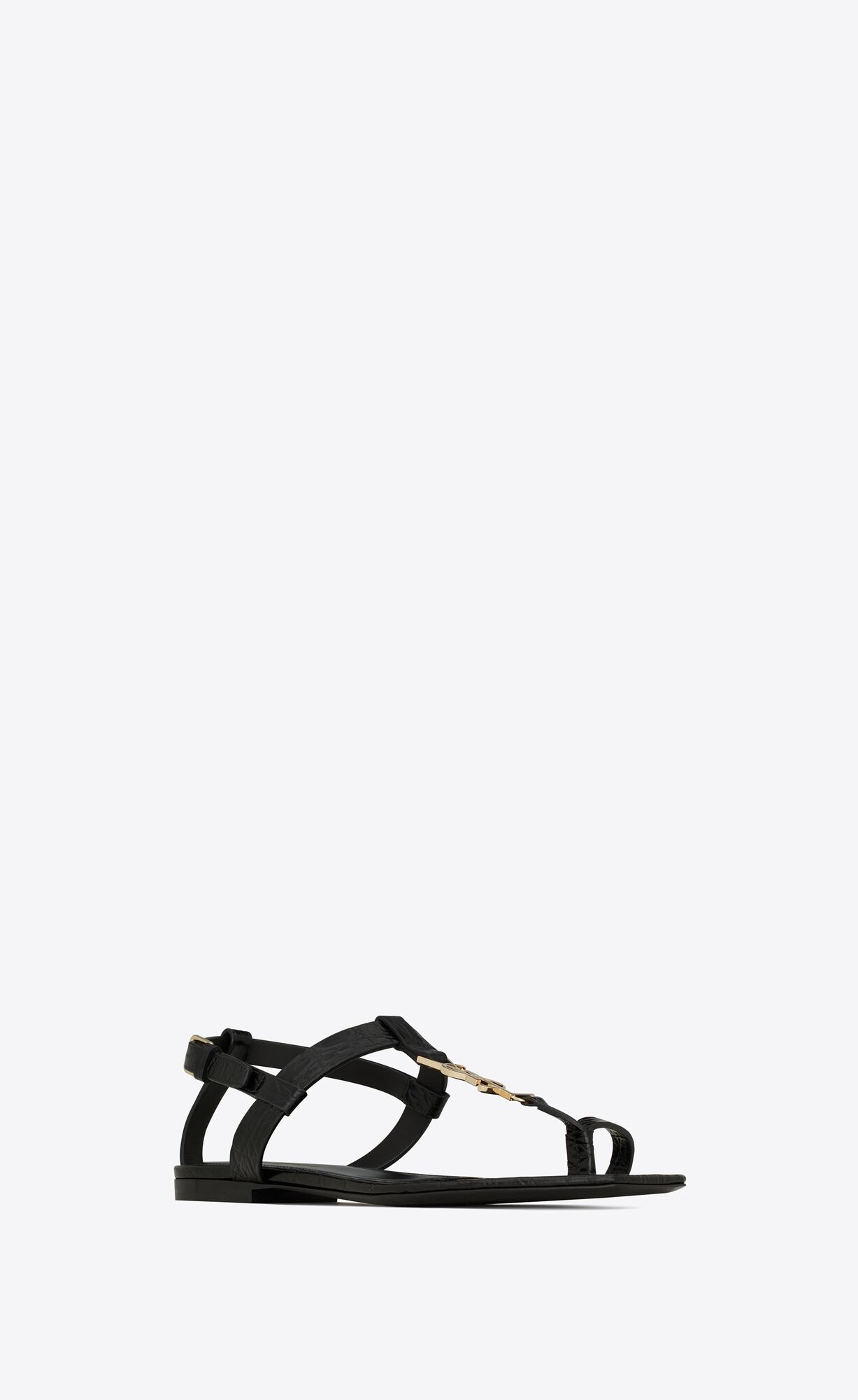 YSL Cassandra Sandals In Crocodile-embossed Kozene Noir | 69713-WJKF