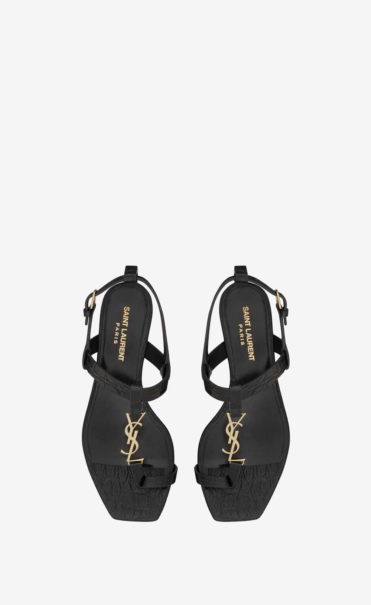 YSL Cassandra Sandals In Crocodile-embossed Kozene Noir | 69713-WJKF