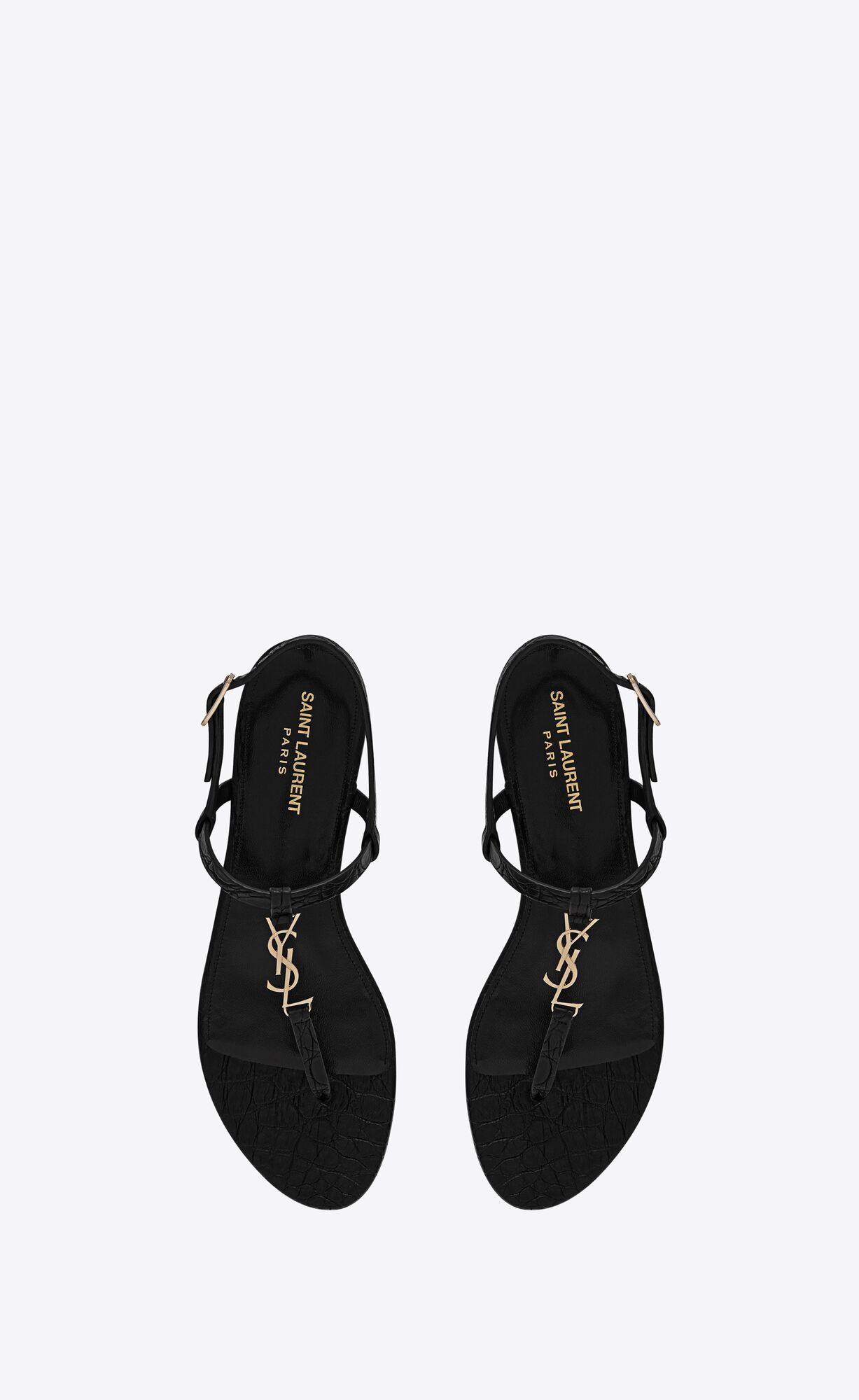 YSL Cassandra Sandals In Crocodile-embossed Kozene Čierne | 71928-TPFW