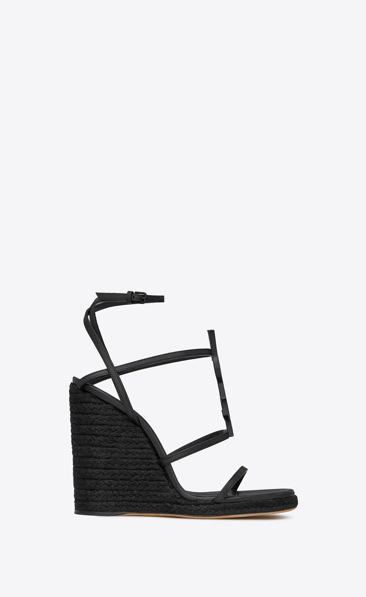 YSL Cassandra Wedge Espadrilles In Kozene Čierne | 74908-TDOA