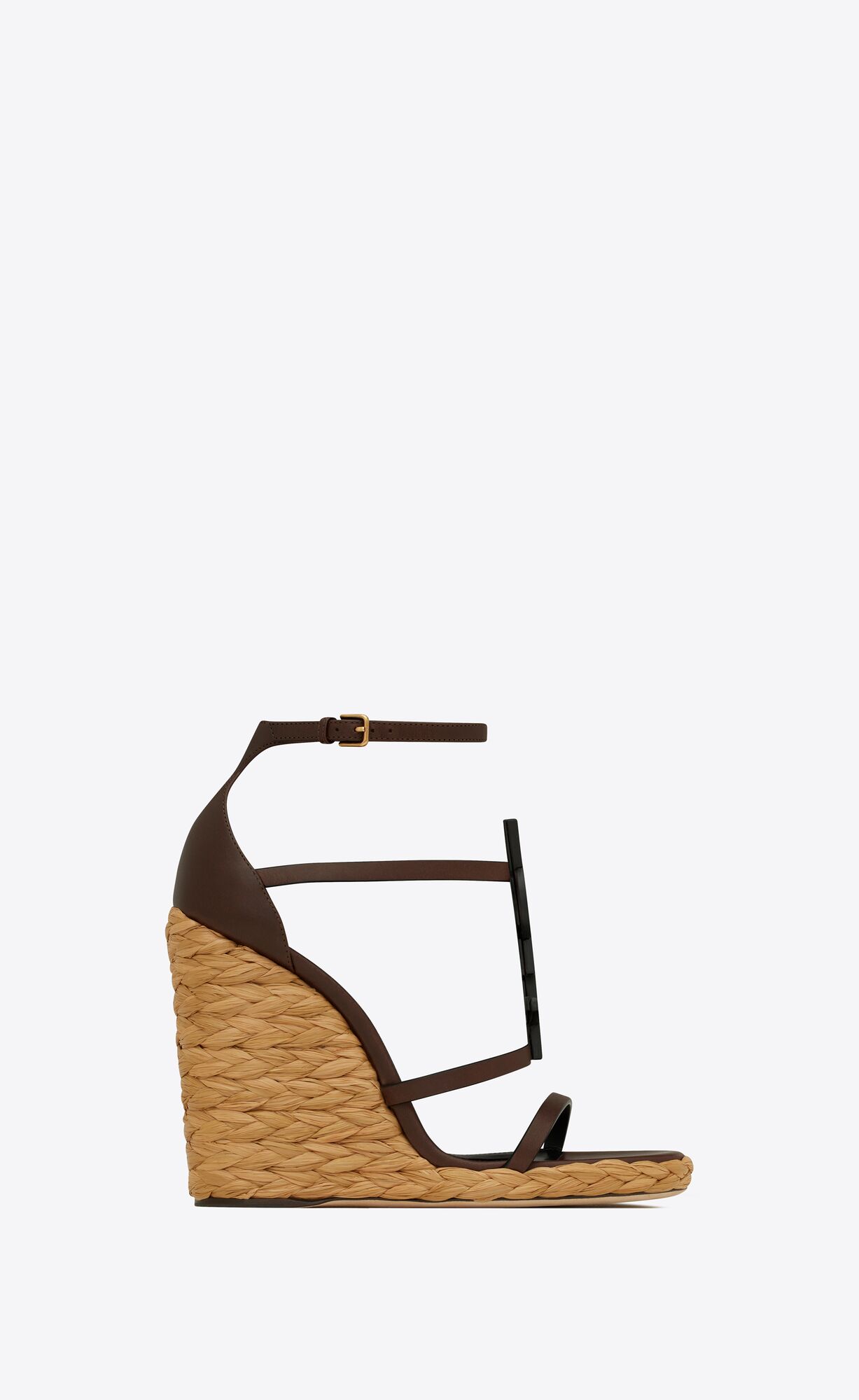 YSL Cassandra Wedge Espadrilles In Smooth Kozene Tmavo Čokoláda | 14389-CRVB