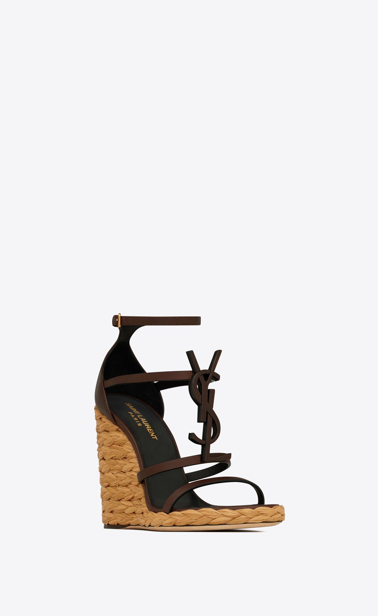 YSL Cassandra Wedge Espadrilles In Smooth Kozene Tmavo Čokoláda | 14389-CRVB