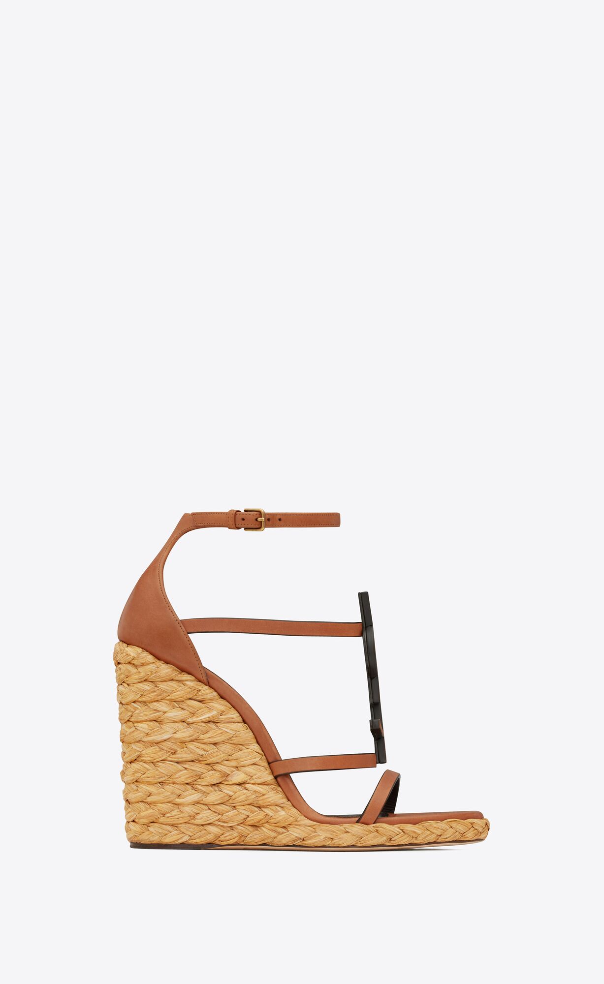 YSL Cassandra Wedge Espadrilles In Smooth Vegetable-tanned Kozene Noisette | 70468-XYSC