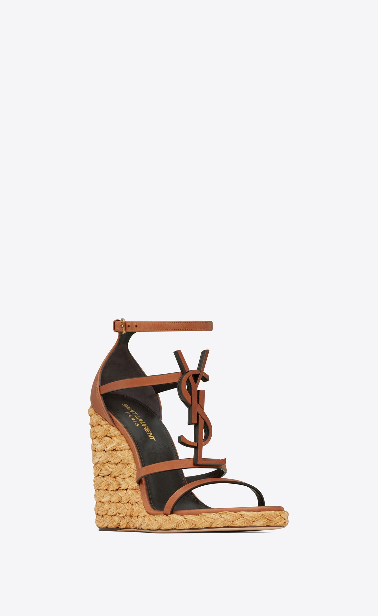 YSL Cassandra Wedge Espadrilles In Smooth Vegetable-tanned Kozene Noisette | 70468-XYSC