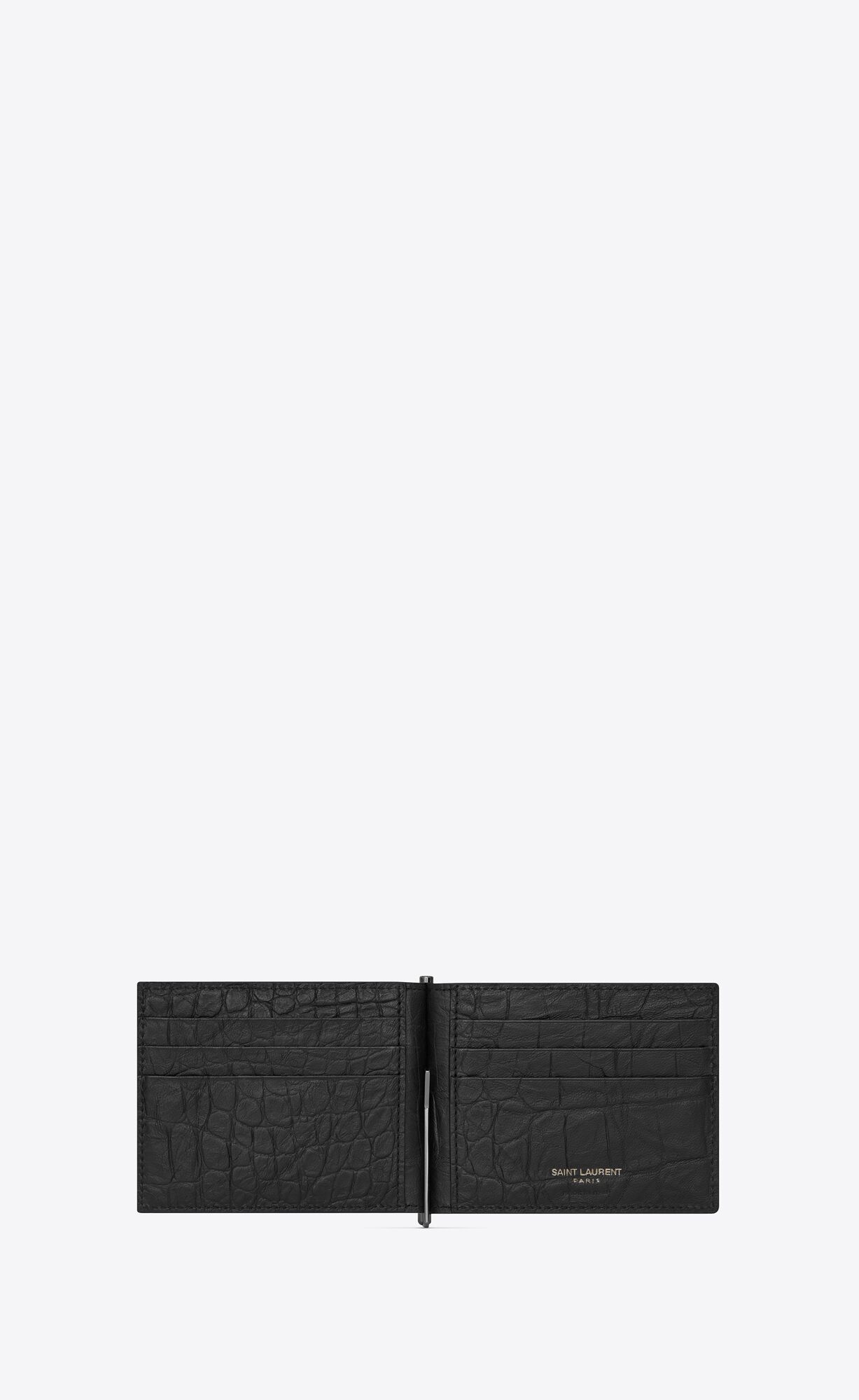 YSL Cassandre Bill Clip Wallet In Crocodile-embossed Kozene Čierne | 56421-GUOQ