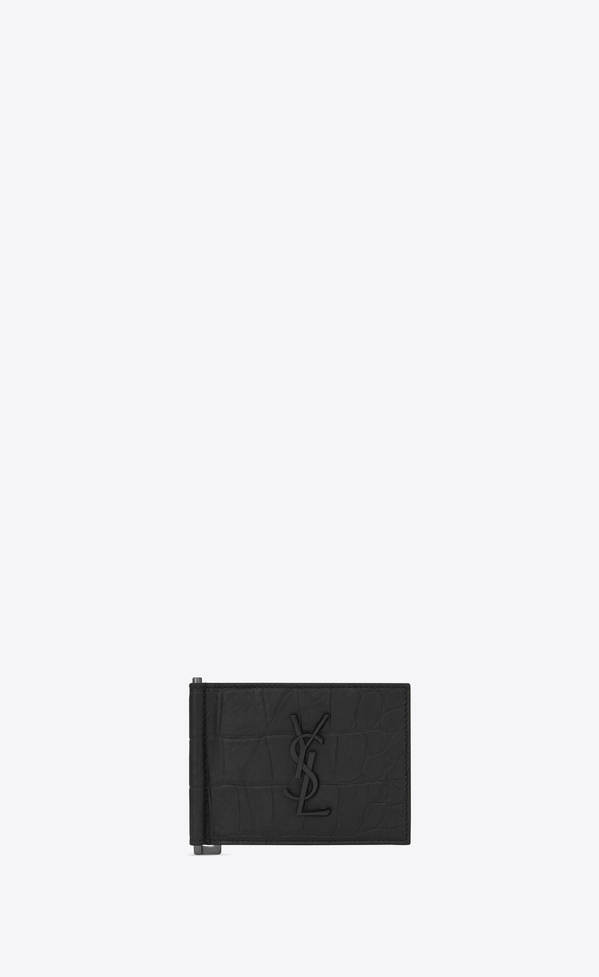 YSL Cassandre Bill Clip Wallet In Crocodile-embossed Kozene Čierne | 56421-GUOQ