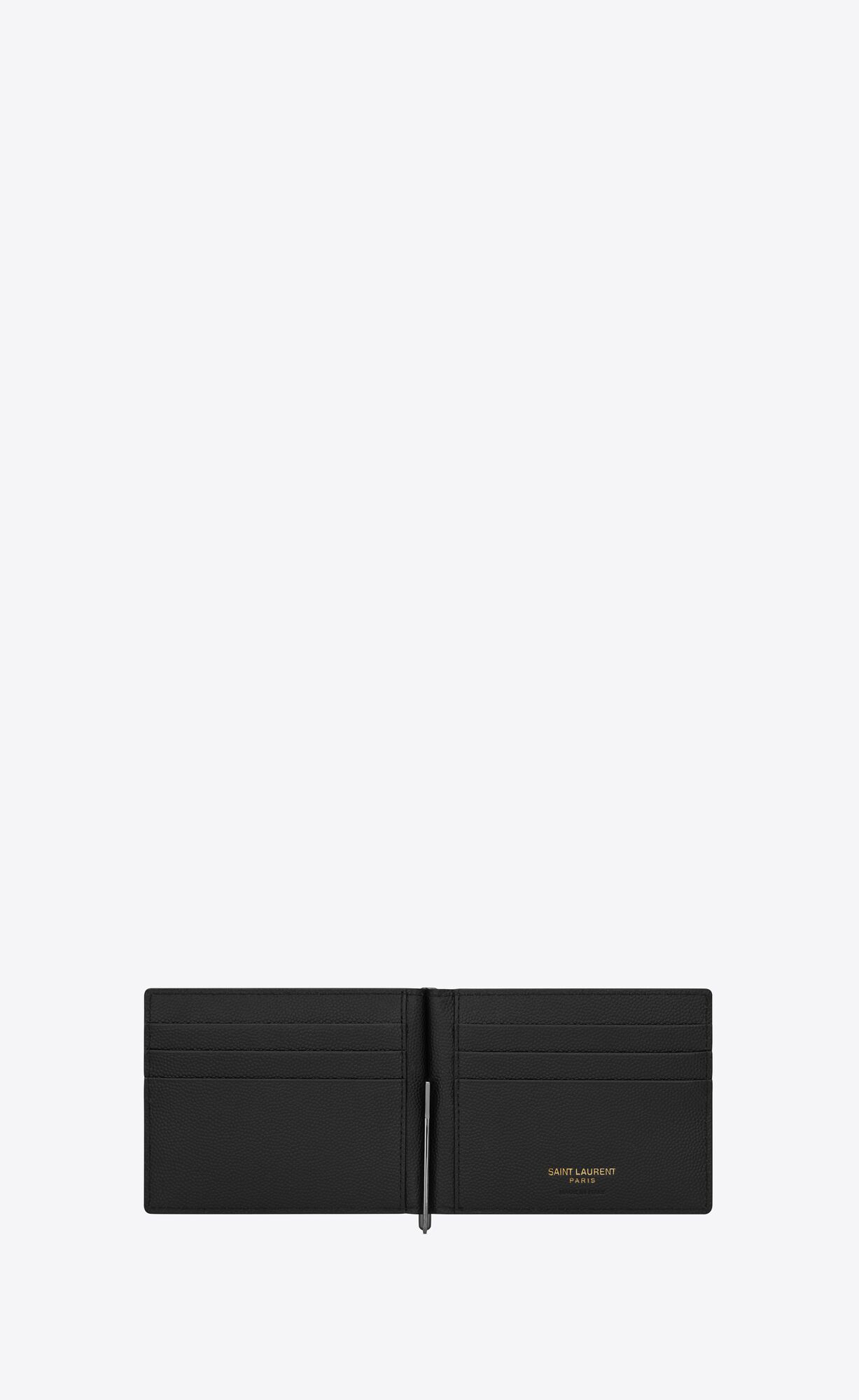 YSL Cassandre Bill Clip Wallet In Grain De Poudre Embossed Kozene Čierne | 01429-TGDZ