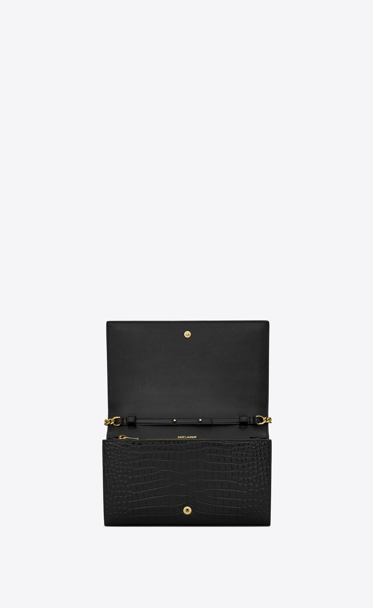 YSL Cassandre Chain Wallet In Crocodile-embossed Shiny Kozene Čierne | 85092-BXZW