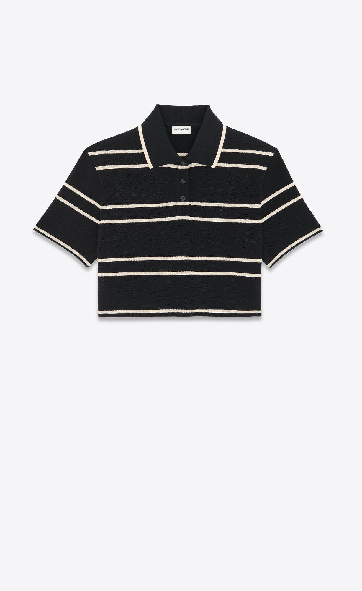 YSL Cassandre Cropped Polo Shirt Noir Craie | 80425-DEKS