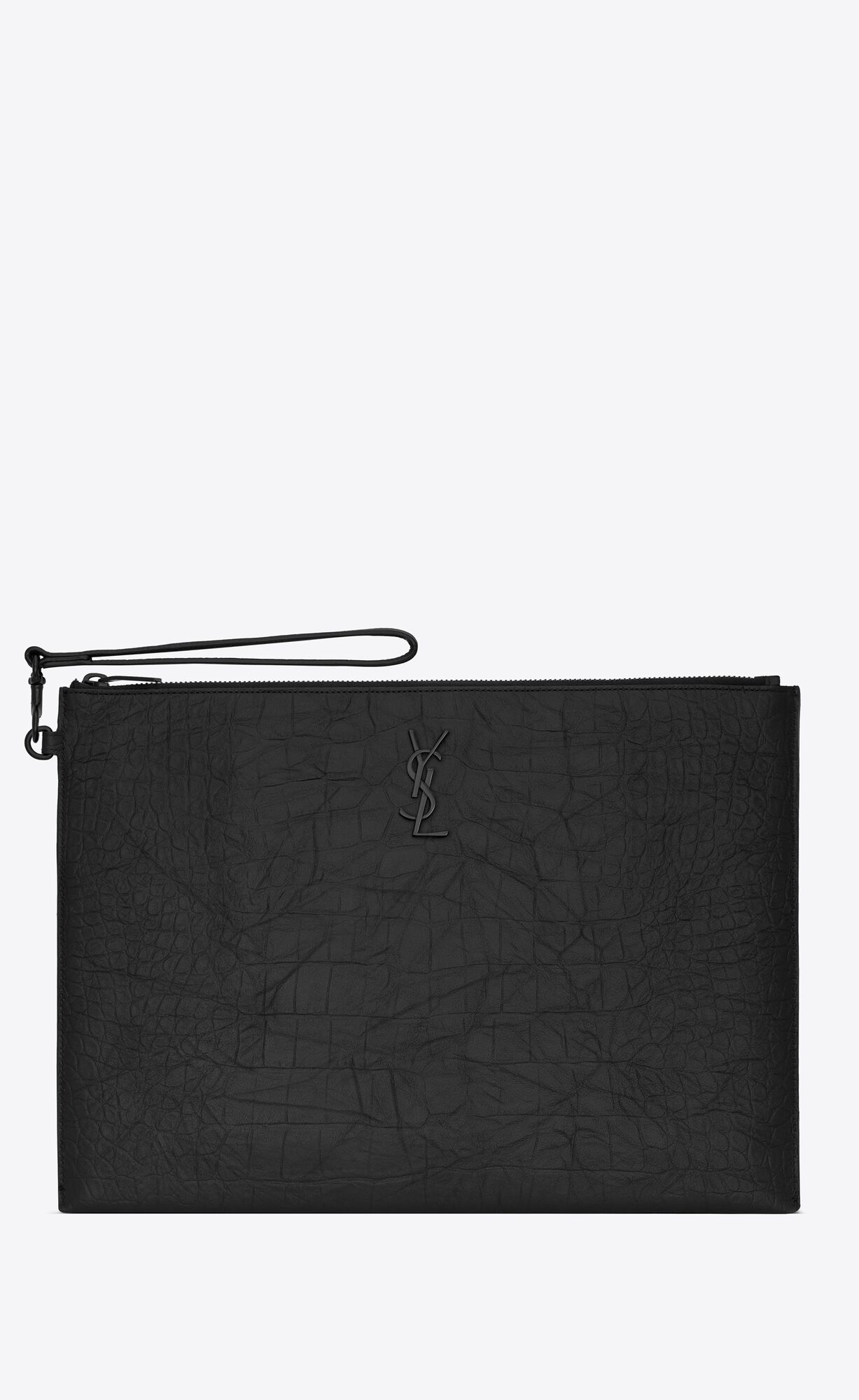 YSL Cassandre Document Holder In Crocodile-embossed Kozene Noir | 69517-TXQU