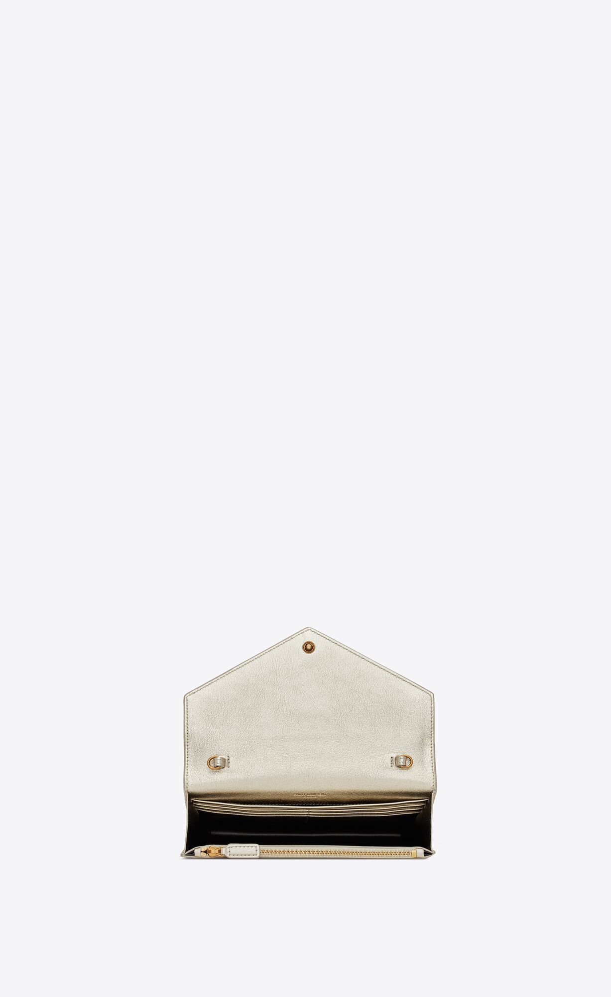 YSL Cassandre Envelope Chain Wallet In Metallized Kozene Zlate | 54306-XHJB