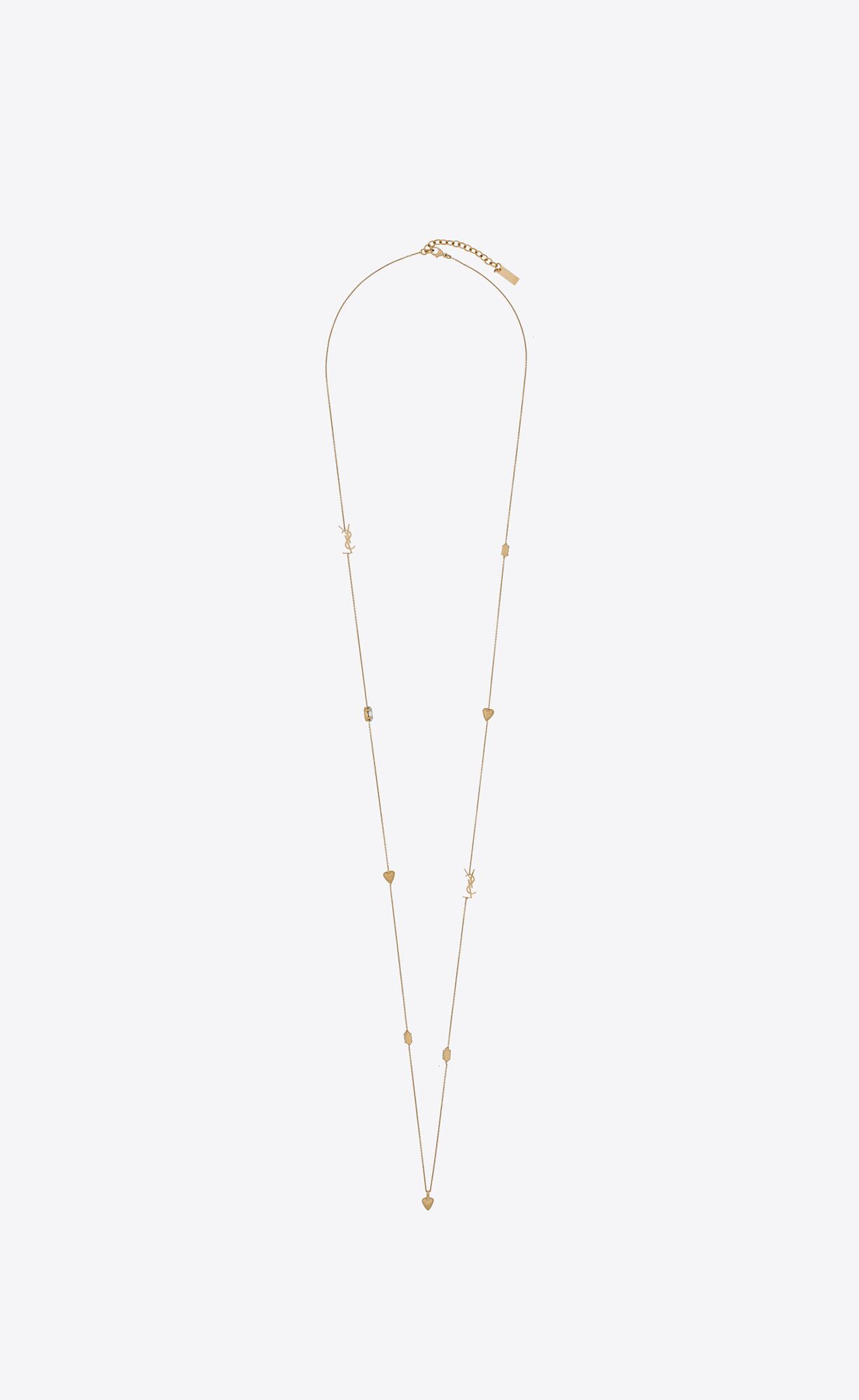 YSL Cassandre, Heart And Rhinestone Long Necklace In Metal Zlate | 61027-SNDT