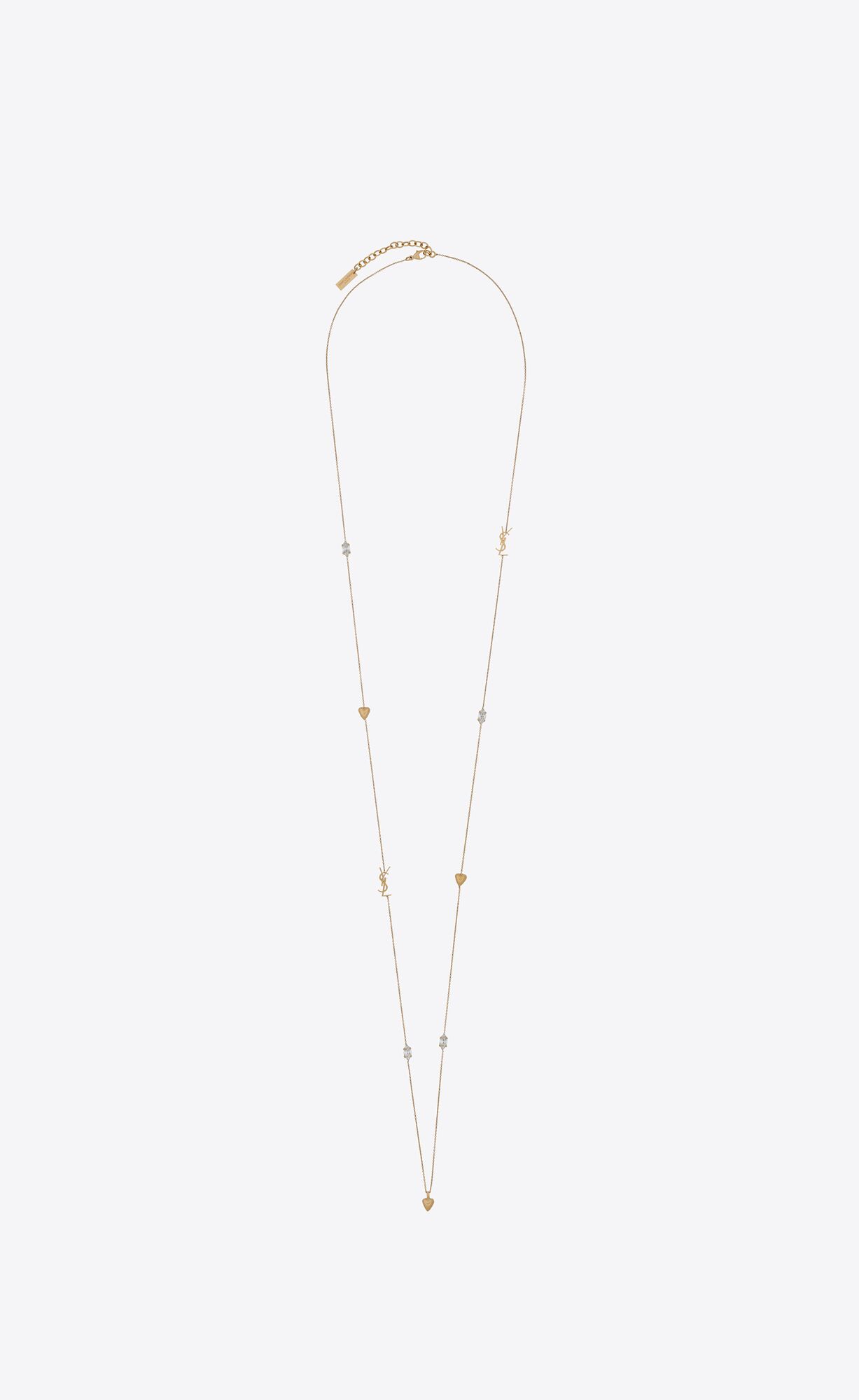 YSL Cassandre, Heart And Rhinestone Long Necklace In Metal Zlate | 61027-SNDT