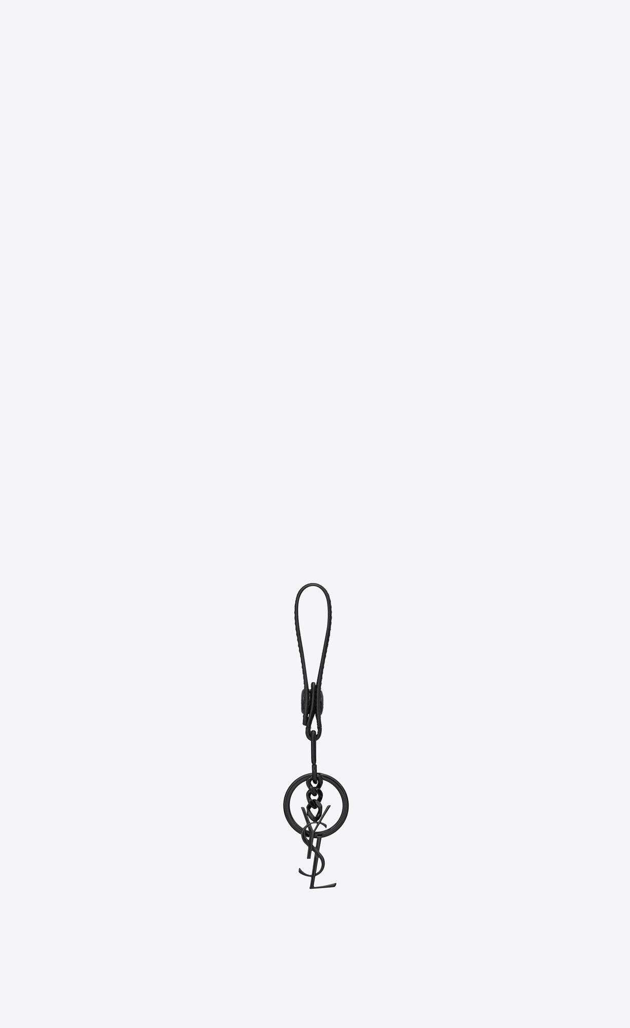 YSL Cassandre Key Ring In Grain De Poudre Embossed Kozene Čierne | 74139-WOUK