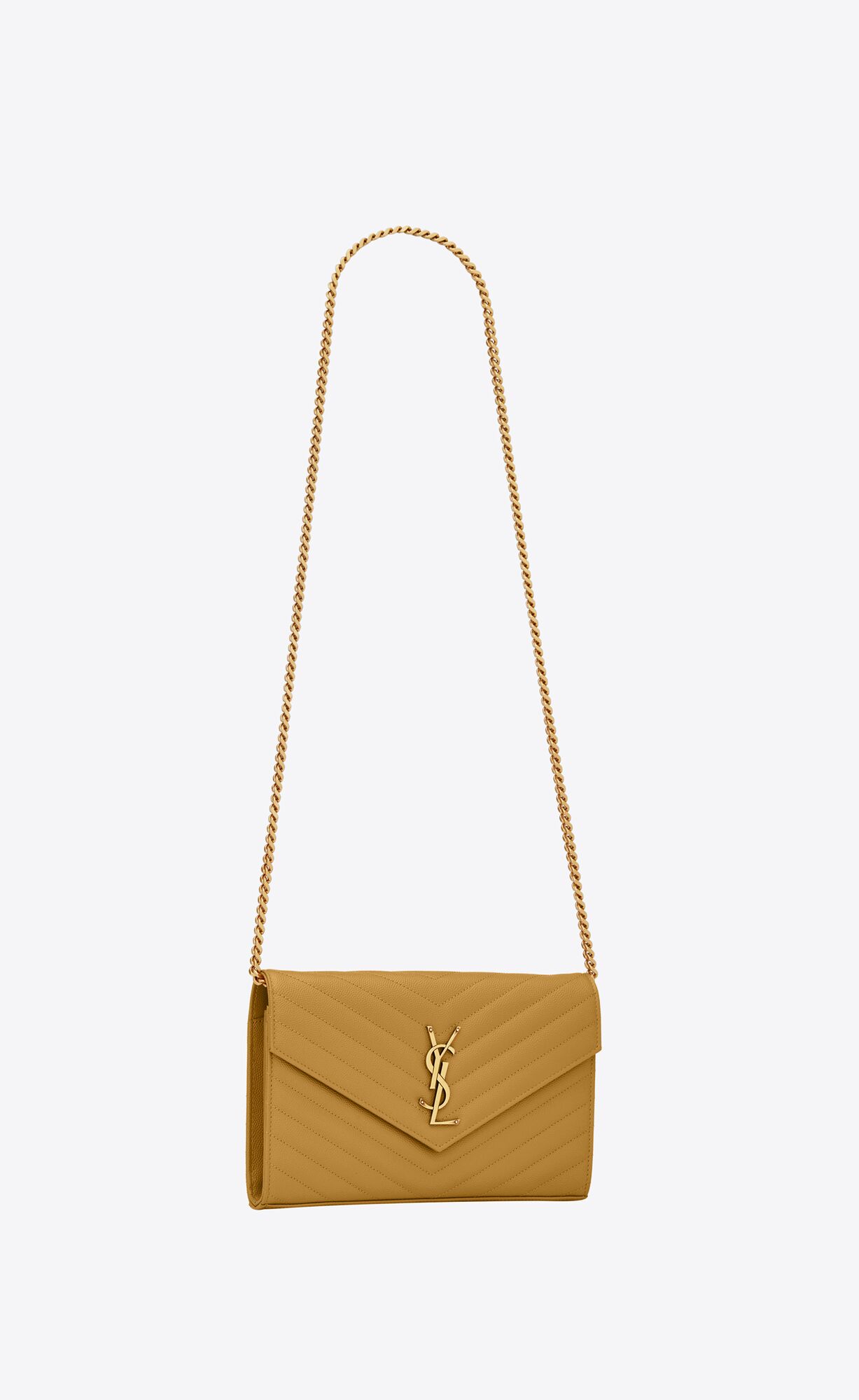 YSL Cassandre Matelassé Chain Wallet In Grain De Poudre Embossed Kozene Žlté | 34519-NVQS