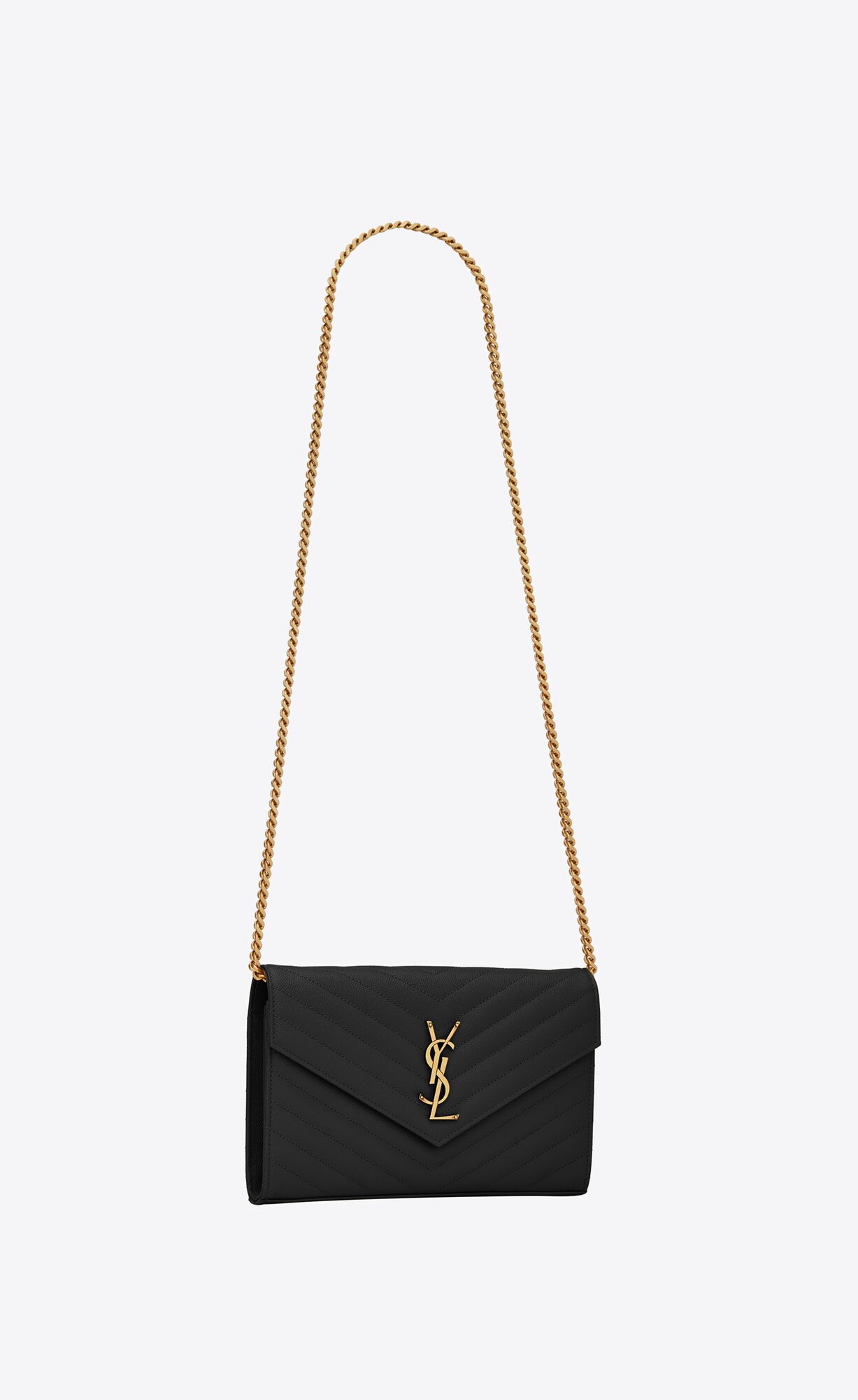 YSL Cassandre Matelassé Chain Wallet In Grain De Poudre Embossed Kozene Čierne | 81396-VHRT