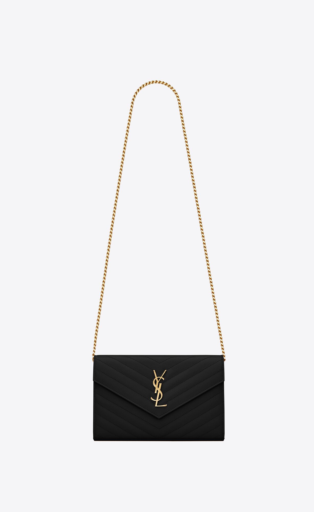 YSL Cassandre Matelassé Chain Wallet In Grain De Poudre Embossed Kozene Čierne | 81396-VHRT