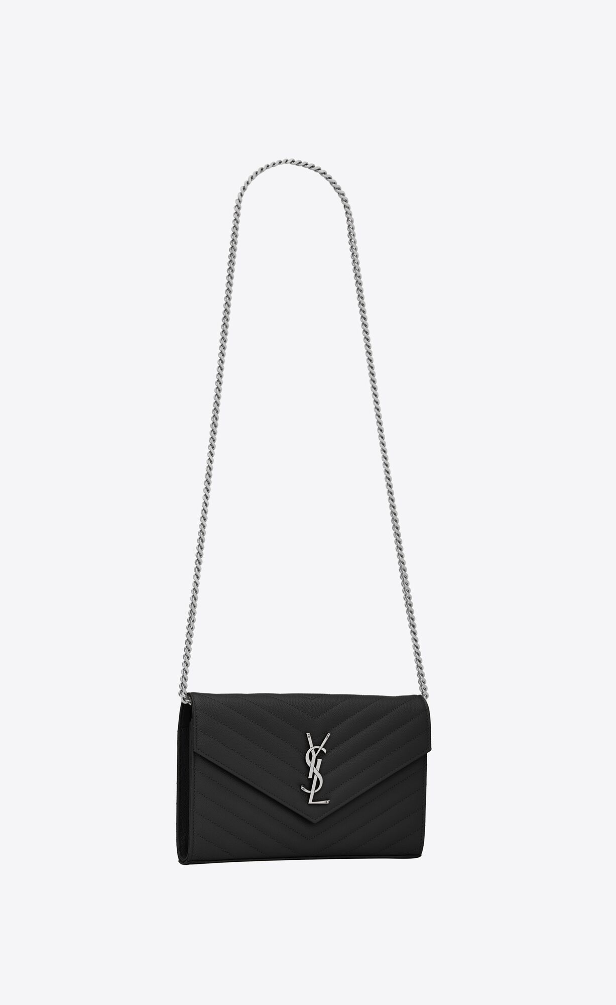 YSL Cassandre Matelassé Chain Wallet In Grain De Poudre Embossed Kozene Čierne | 92347-EYCU