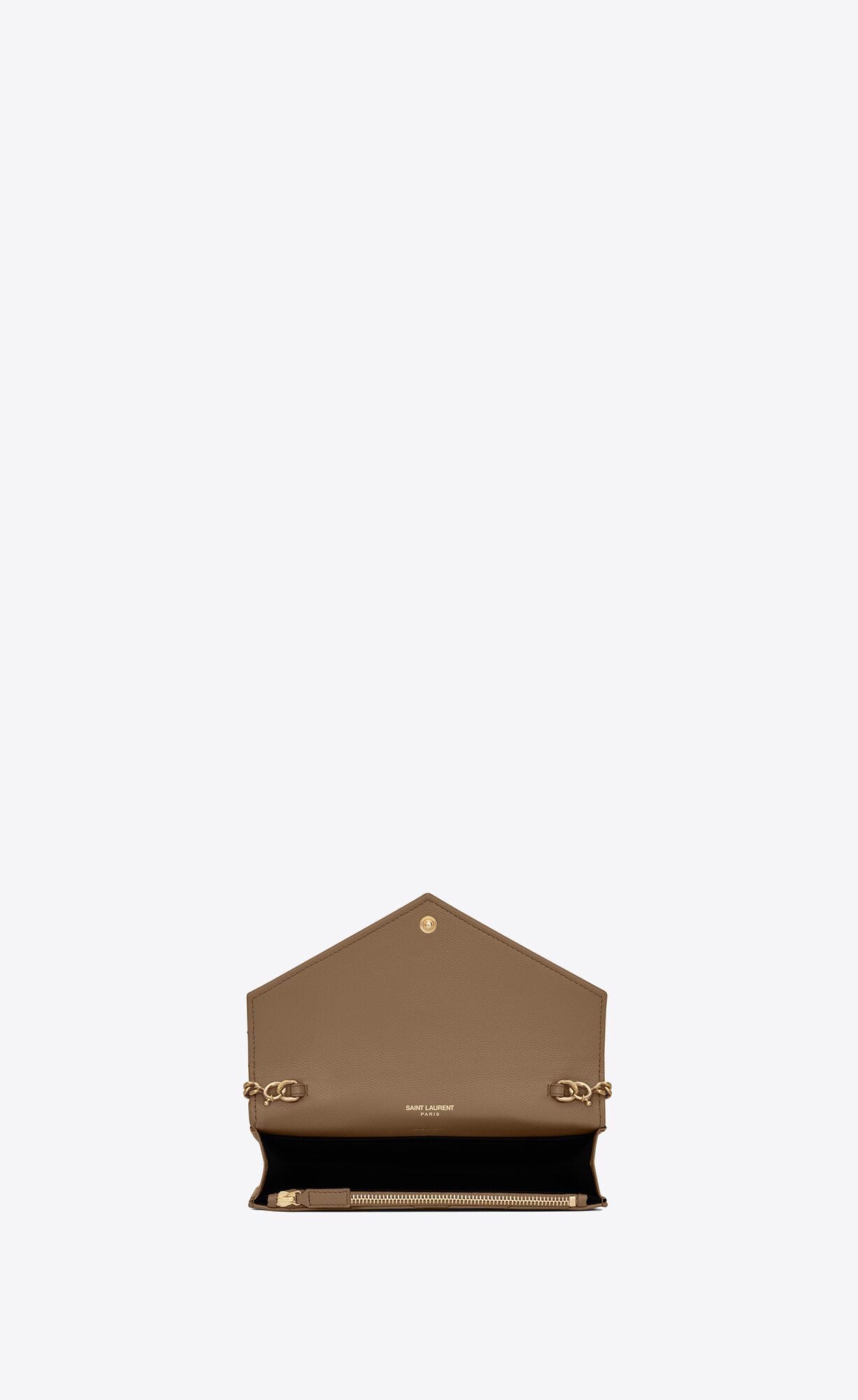 YSL Cassandre Matelassé Envelope Chain Wallet In Grain De Poudre Embossed Kozene Siva Hnede | 04136-ESLH