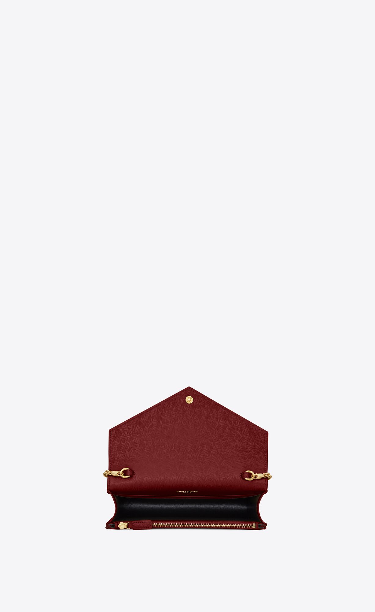 YSL Cassandre Matelassé Envelope Chain Wallet In Grain De Poudre Embossed Kozene Červené | 38250-WMSB