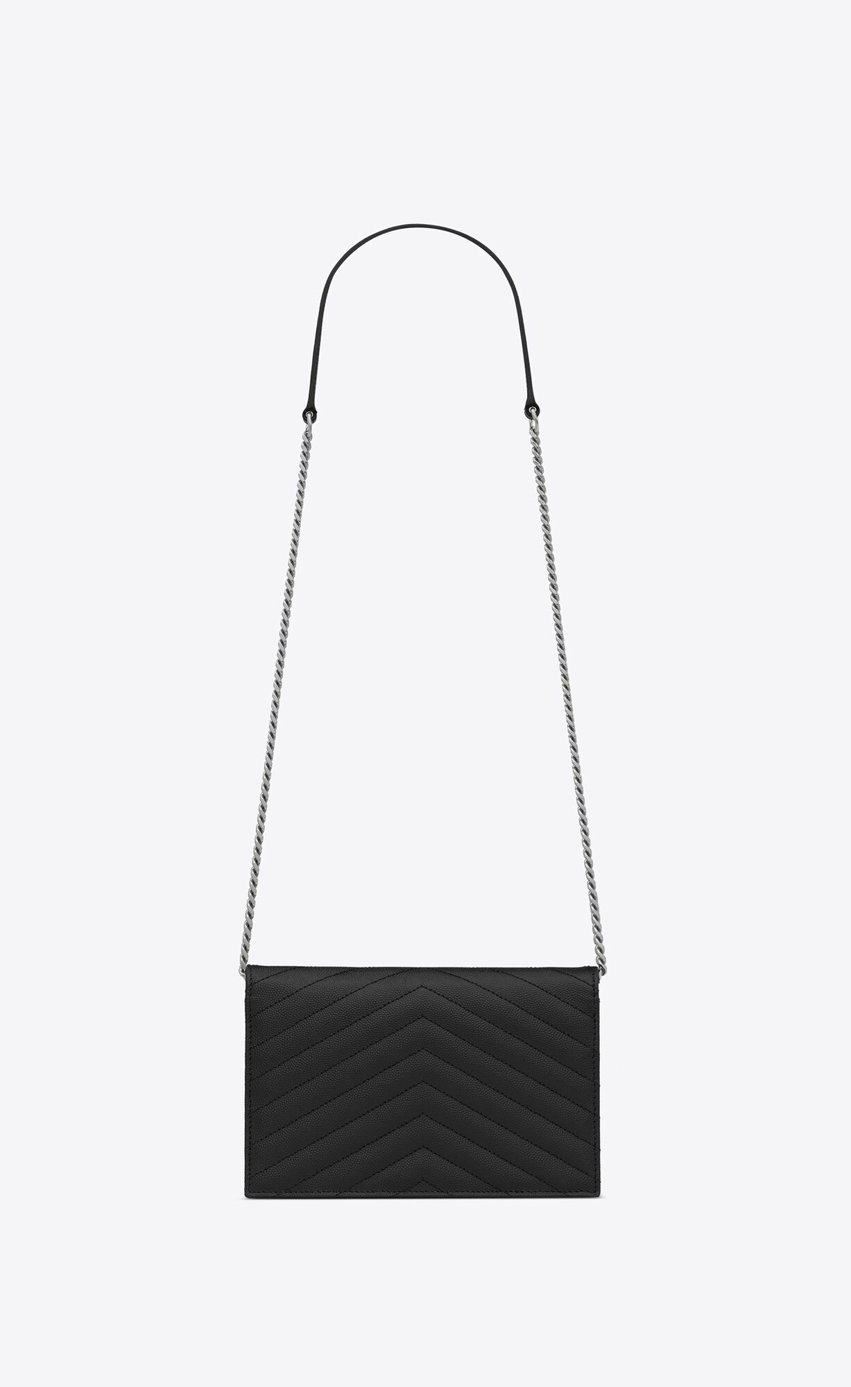 YSL Cassandre Matelassé Envelope Chain Wallet In Grain De Poudre Embossed Kozene Noir | 70936-CSRP